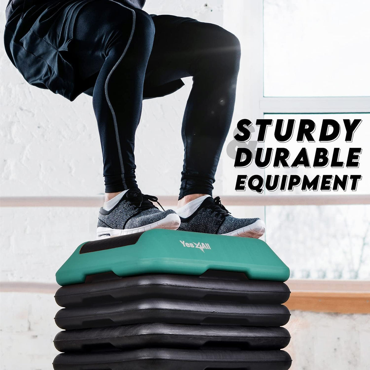Yes4All High Arobic Step Platform & Stackable Risers - Adjustable 4"/6"/8"/10"/12" Height - Choose Full Step Platform Set or 2-Pack Stackable Risers, Customize for Cardio & Aerobic Exercise - 4 Risers, Black/Green 🍁 All In One Marketplace Canada