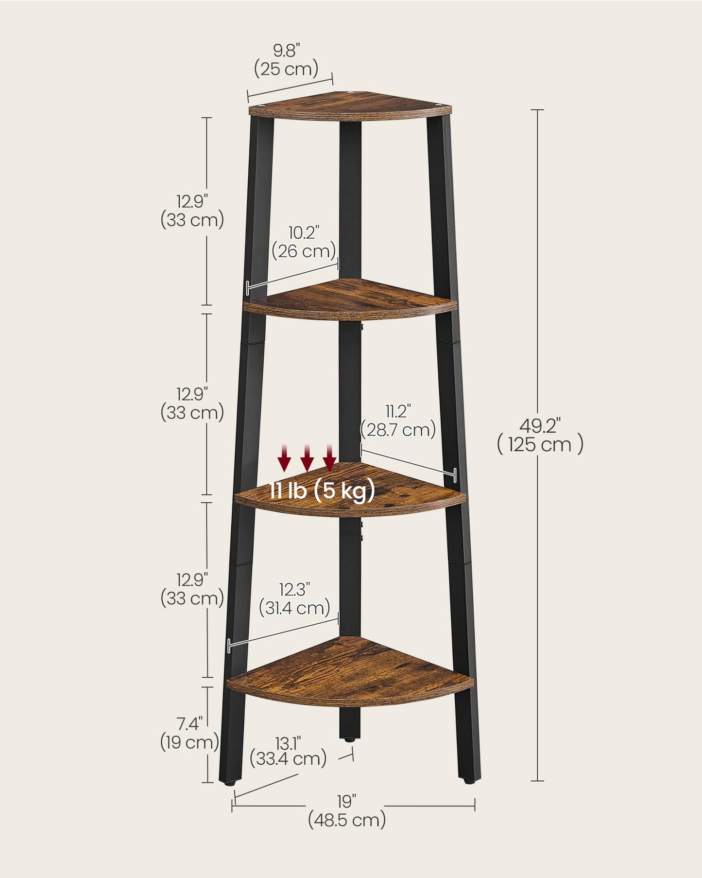 VASAGLE Corner Shelf Stand, 4-Tier Corner Bookshelf, Industrial Ladder Shelf, Plant Stand for Living Room, Office, Kitchen, Rustic Brown and Matte Black ULLS34X 🍁 All In One Marketplace Canada