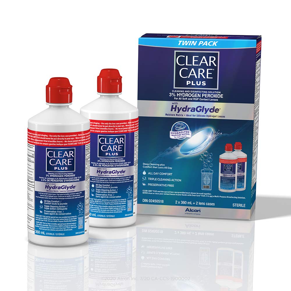 CLEAR CARE® Plus With HydraGlyde Contact Lens Solution, Twin Pack Cleaning & Disinfecting Solution With Hydrogen Peroxide, 2 x 360 mL 🍁 All In One Marketplace Canada