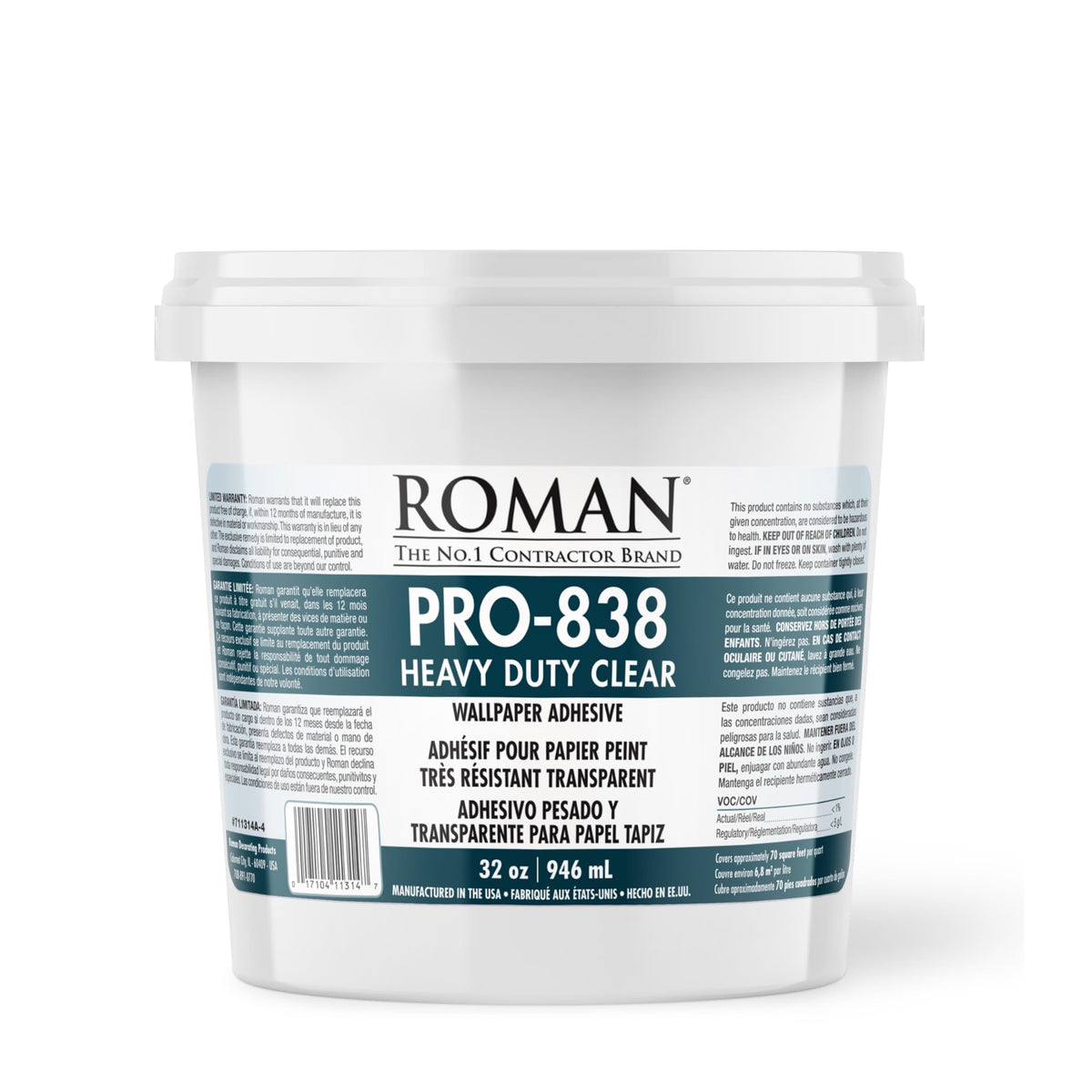Roman Products Heavy Duty Wallpaper Adhesive, Commercial Grade for Heavy Wall Hangings, Clear, PRO-838 (32 Ounce - 70 sq. ft.), 11314 🍁 All In One Marketplace Canada