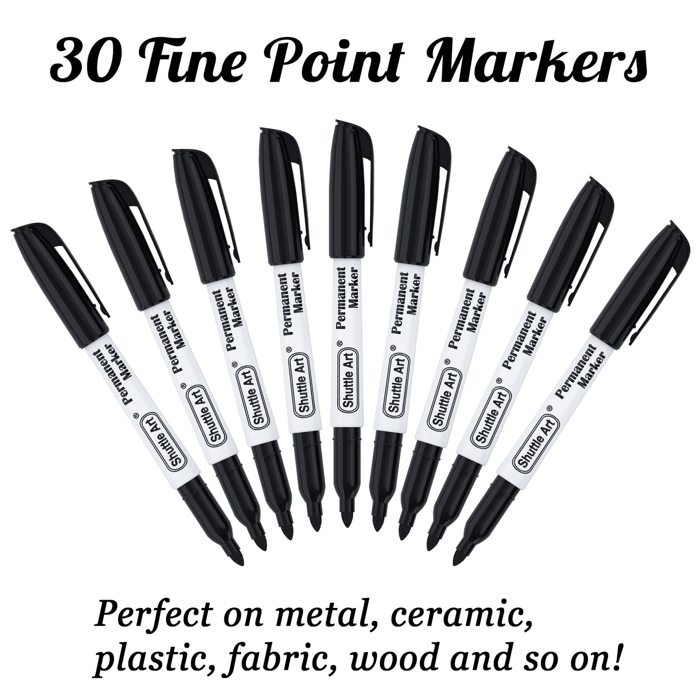 Shuttle Art Permanent Markers, 30 Pack Black Permanent Marker set,Fine Point, Works on Plastic,Wood,Stone,Metal and Glass for Doodling, Marking… 🍁 All In One Marketplace Canada