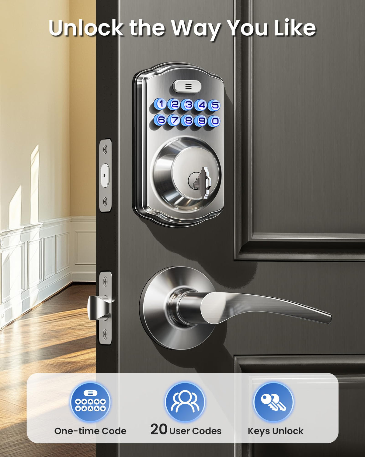 Veise Keyless Entry Door Lock with 2 Lever Handles - Electronic Keypad Deadbolt, Easy Installation Digital Smart Front Door Lock Set, Satin Nickel 🍁 All In One Marketplace Canada