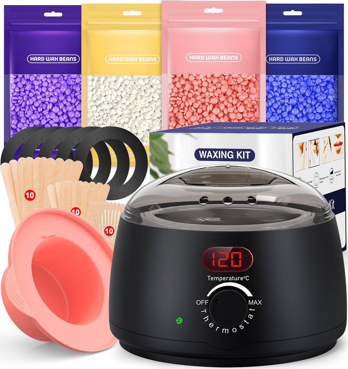 Waxing Kit for Women & Men: Digital Display Waxing Kits, Hard Wax Kit Wax Warmer for Hair Removal with 4-Pack Hard Wax Beads- All-in-One at-Home Wax Pot Machine for Brazilian, Bikini, Legs & Body 🍁 All In One Marketplace Canada