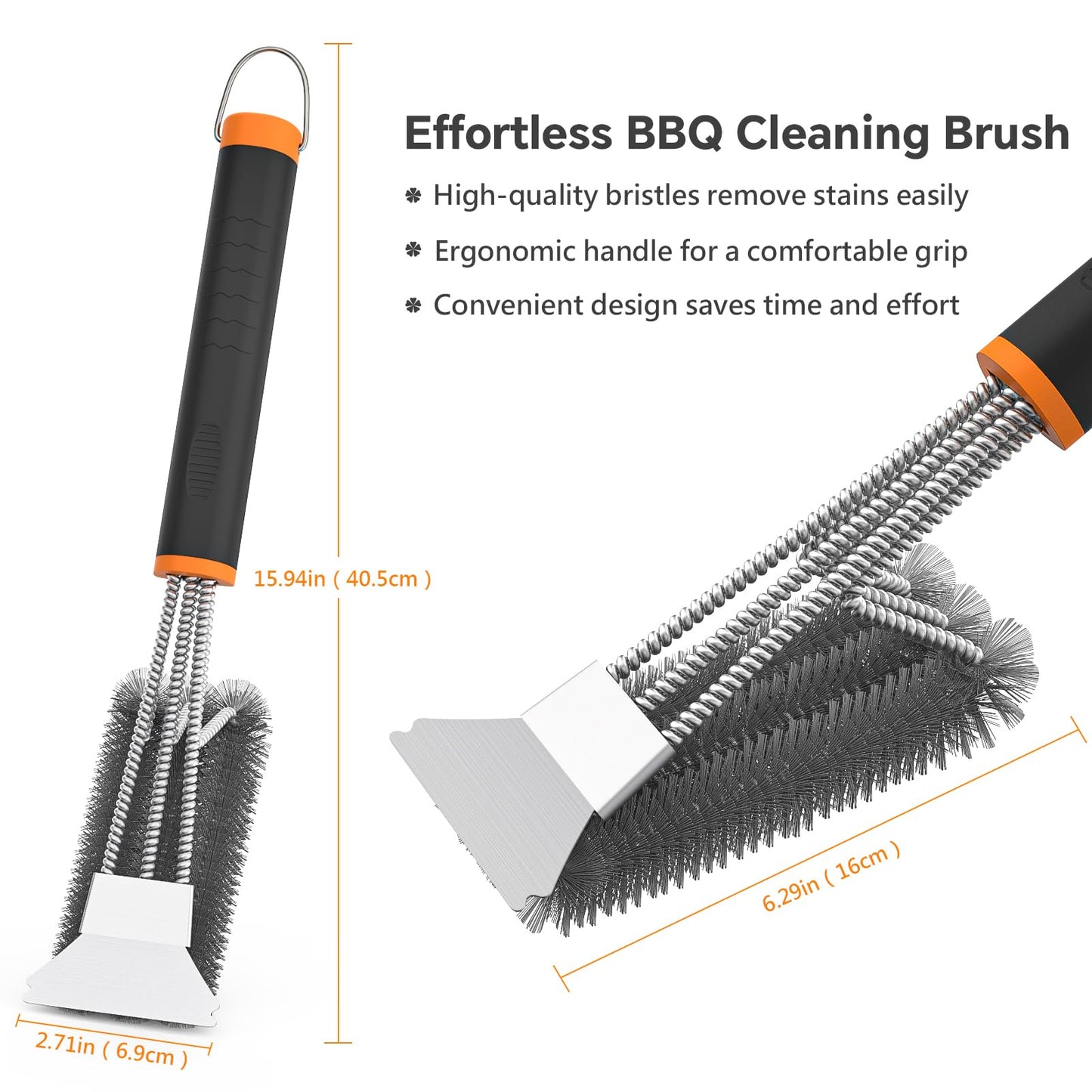 Fixmend 2 Pack BBQ Grill Brush, 15" BBQ Brushes for Grill, Rust-Proof Stainless Steel BBQ Cleaning Brush with Scraper, Ideal BBQ Accessories for Most Gas, Smoker, Porcelain Grill, Easily Clean Stains 🍁 All In One Marketplace Canada