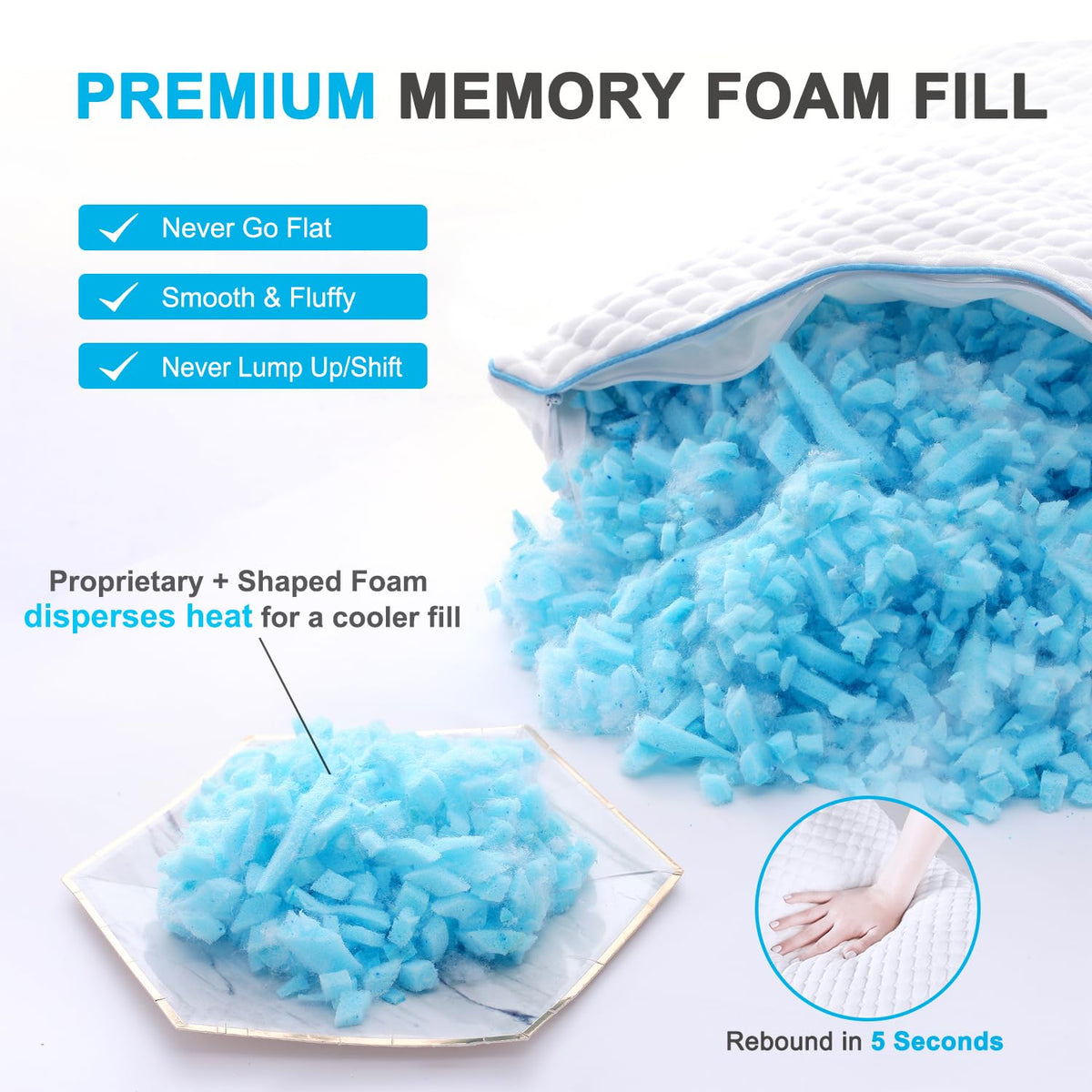 VVZ Cooling Shredded Memory Foam Pillows Queen Size 2 Pack, Adjustable Firm Bed Pillows for Side Back Stomach Sleepers, Luxury Gel Pillow for Hot Sleepers with Breathable Washable Cover 🍁 All In One Marketplace Canada