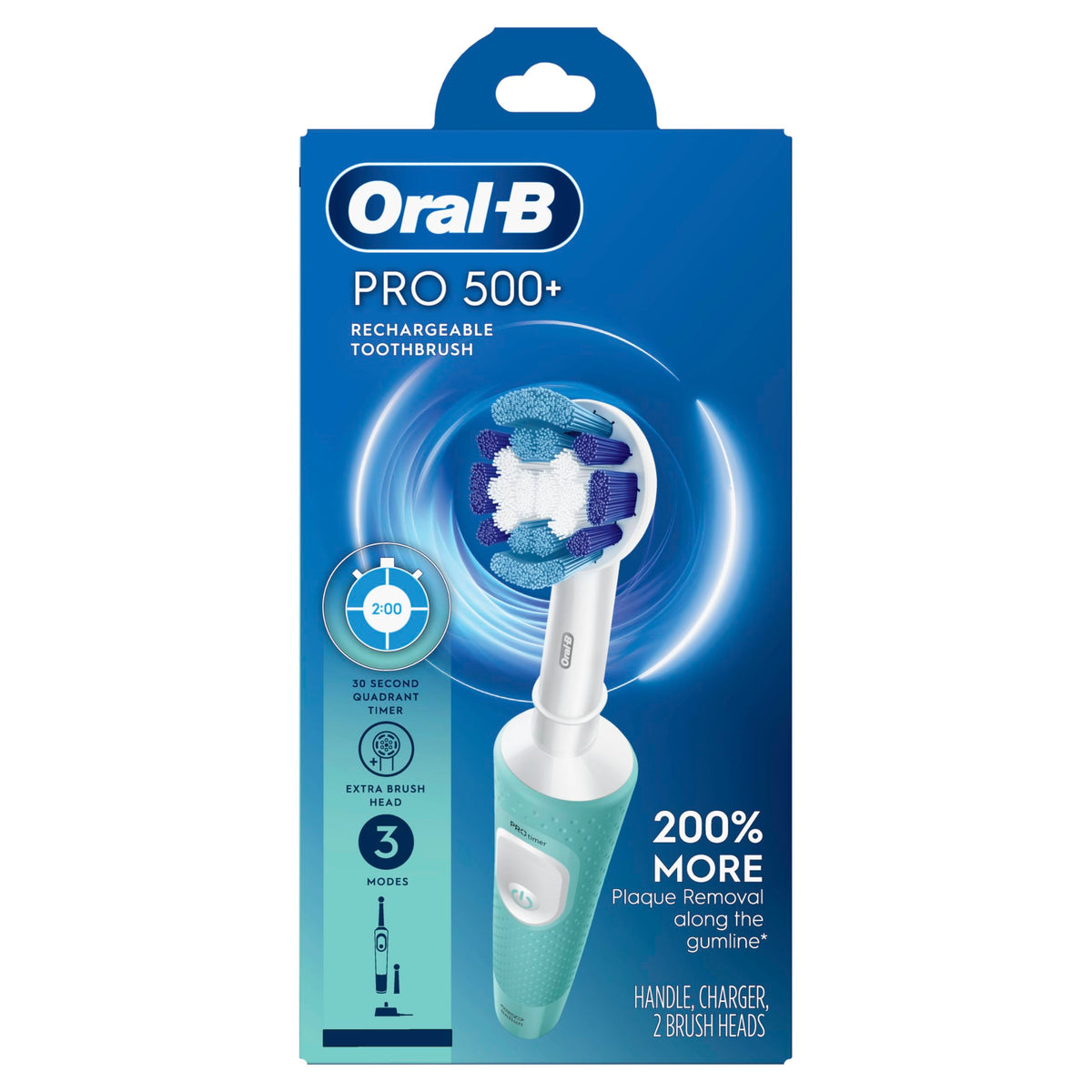 Oral-B Pro 500 + Electric Toothbrush with (1) Precision Clean Brush Head and (1) Sensitive Clean Brush Head, Rechargeable, Mint 🍁 All In One Marketplace Canada
