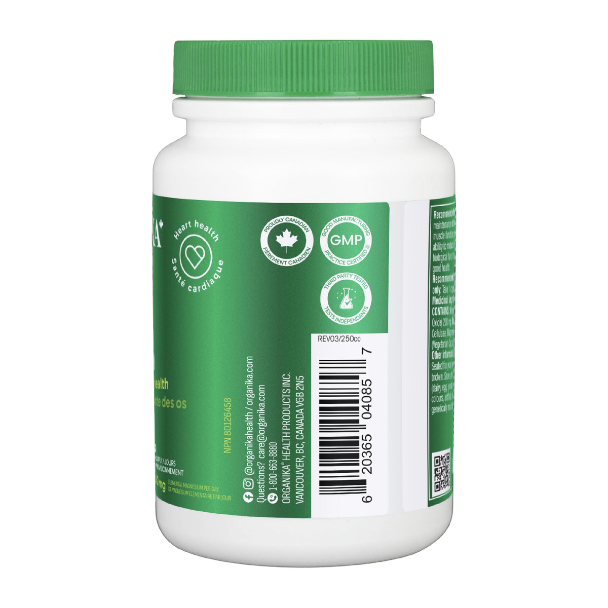 Organika Canadian-Made Magnesium Bisglycinate - 200mg, High Absorption, Muscle Recovery, Heart Support, 120vcaps 🍁 All In One Marketplace Canada