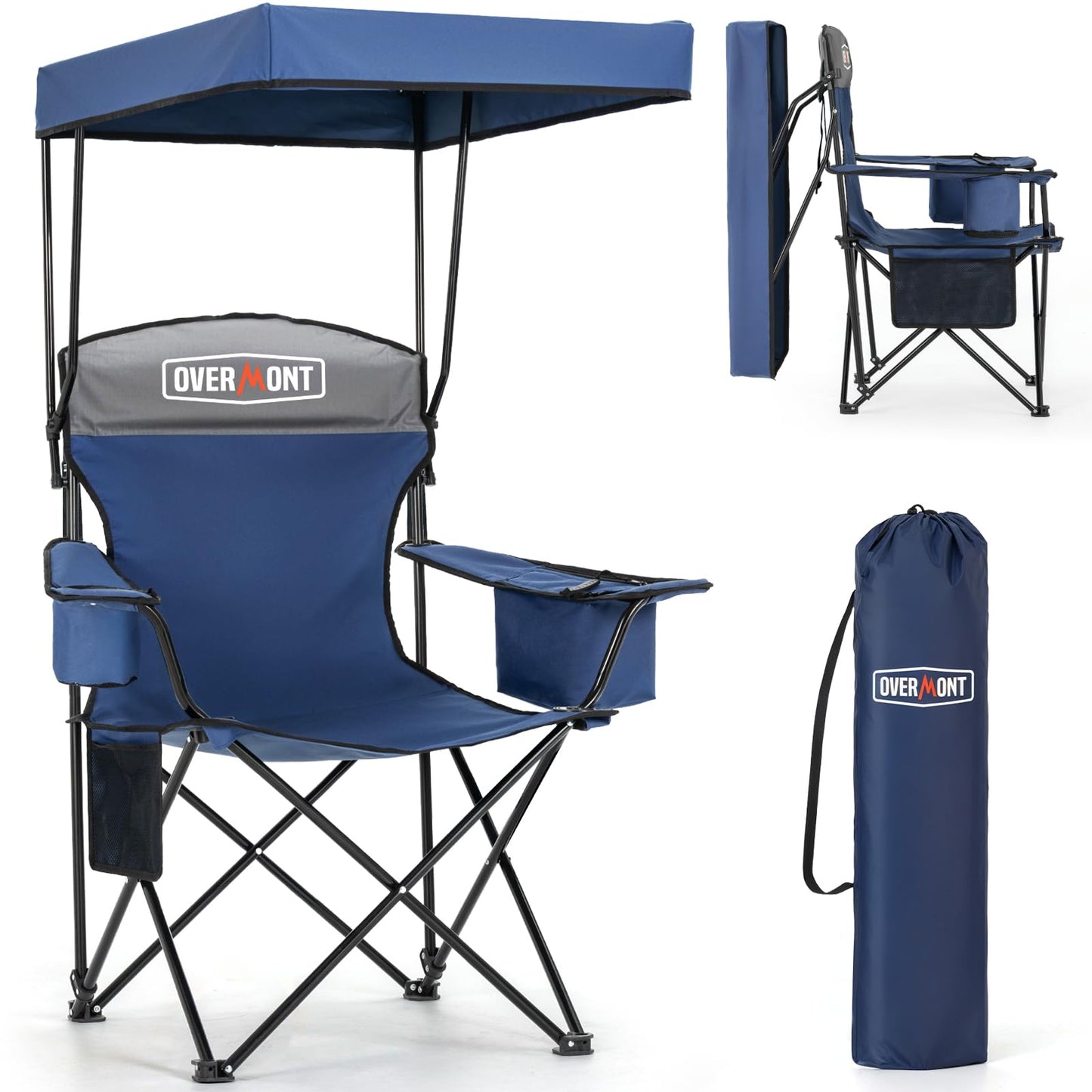 Overmont Beach Chair with Cooler and Umbrella - Sunshade Backpack Folding Canopy Chair with Two Arm Rest Cup Holder Carry Bag - Portable for Sand Camping Travel Outdoor Pool 330 lbs Blue 🍁 All In One Marketplace Canada