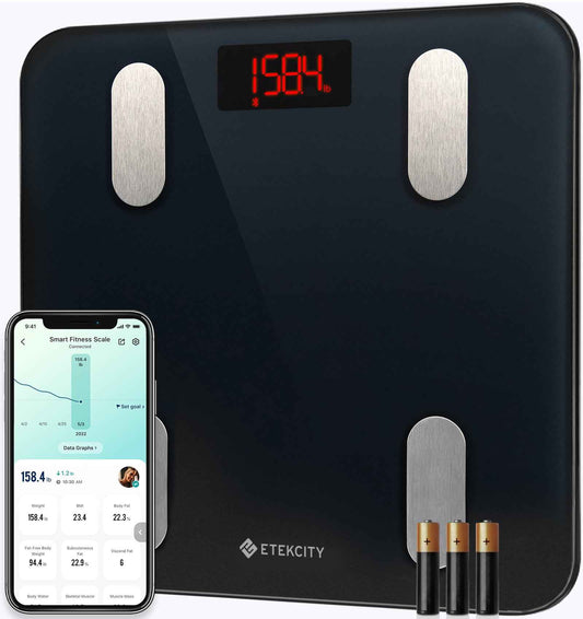Etekcity Scale for Body Weight and Fat Percentage, Smart Digital LED Bathroom BMI Measurement, Accurate Bluetooth Weighing Machine, Body Composition Analyzer, Ash-black, 400lb 🍁 All In One Marketplace Canada