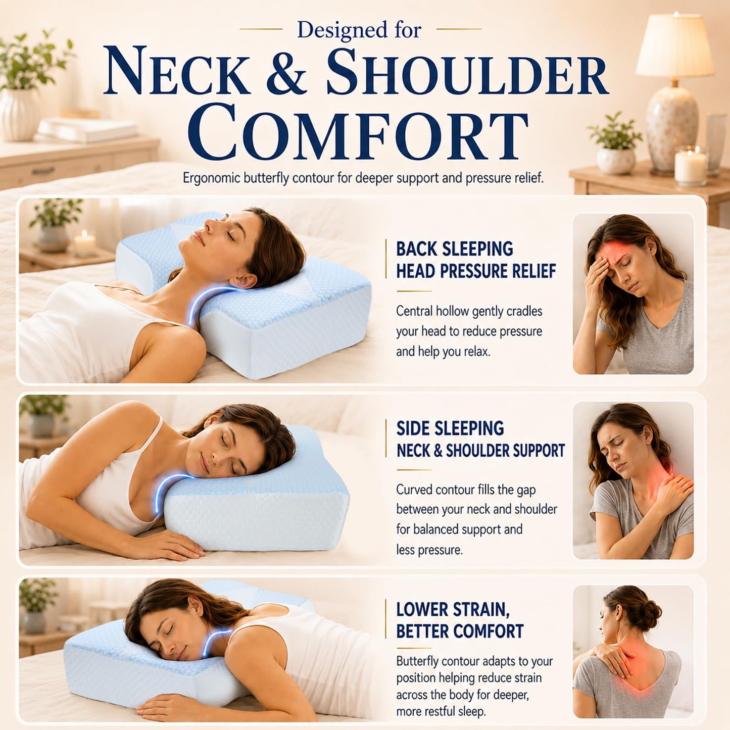 Mkicesky Orthopedic Memory Foam Pillow for Neck Pain, Cervical Neck Support Pillow for Side Back & Stomach Sleepers, Ergonomic Contour Bed Pillow with Cooling Washable Cover - Reading Pillow 🍁 All In One Marketplace Canada