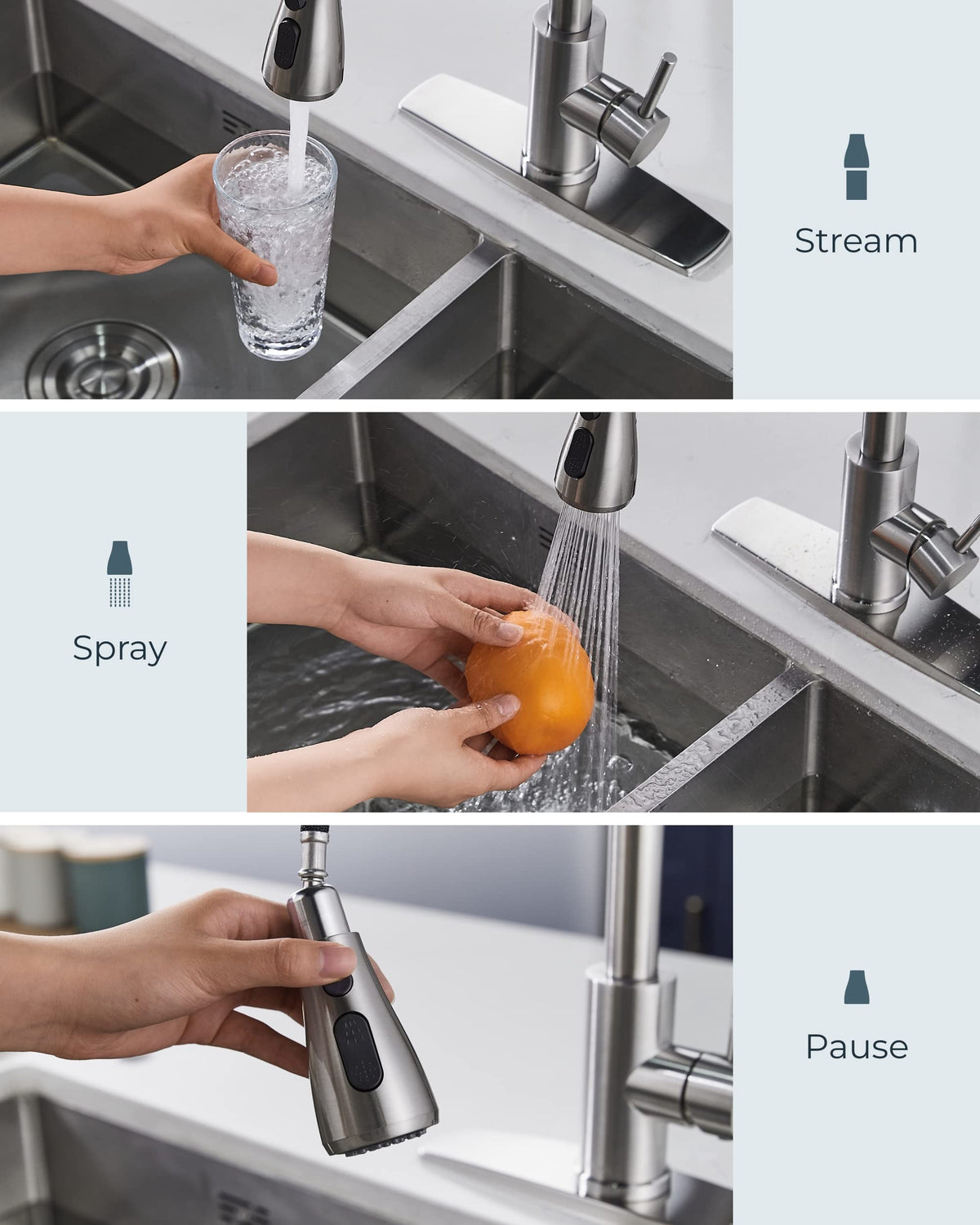 FORIOUS Kitchen Faucets with Pull Down Sprayer, Brushed Nickel, High Arc Single Handle Classic Stainless Steel Sink Faucet 1 or 3 Hole, Suitable for Farmhouse Camper Laundry Rv Bar 🍁 All In One Marketplace Canada