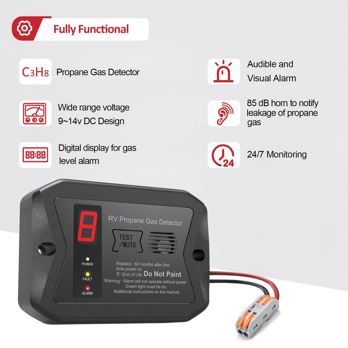 RV Propane Gas Detector, Digital Propane/LP Gas Alarm-12V DC for Motorhome Travel Trailer, Motor Coach, Truck Camper, (R501 Black) 🍁 All In One Marketplace Canada