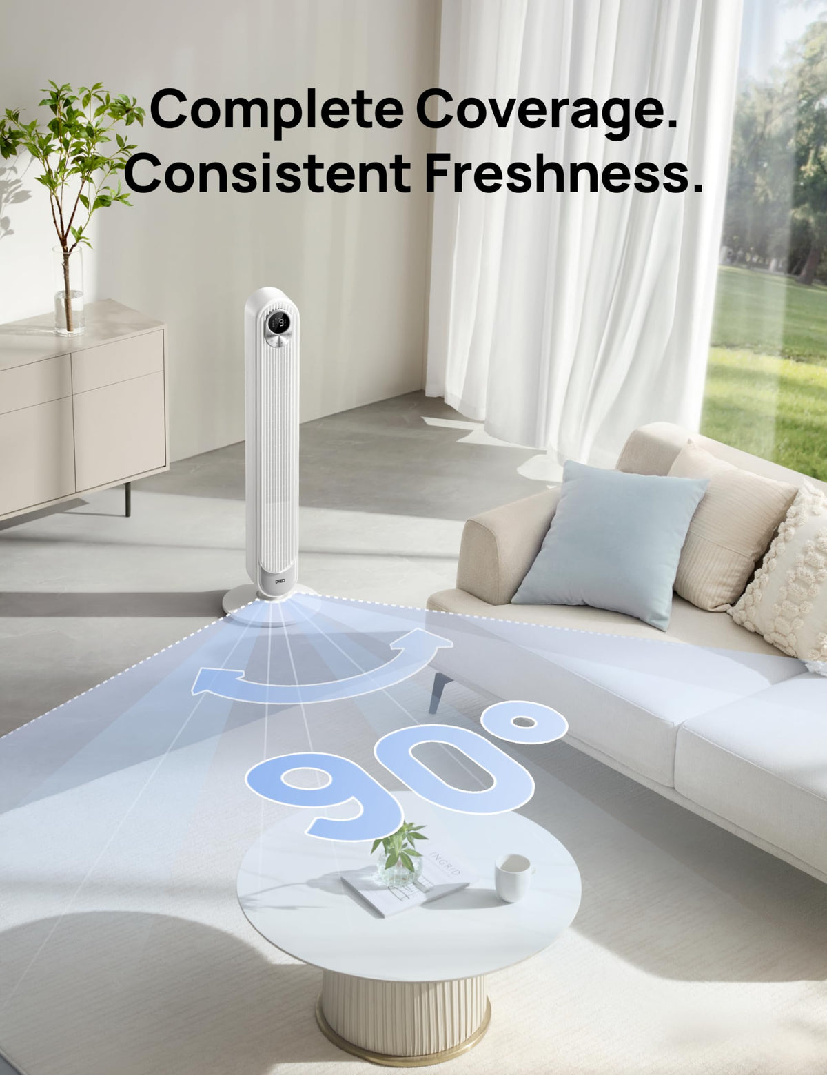 DREO Tower Fan 42 Inch, Cruiser Pro T1 Quiet Oscillating Bladeless Fan with Remote, 6 Speeds, 4 Modes, LED Display, 12H Timer, White Floor Standing Fan Powerful for Indoor Home Bedroom Office Room 🍁 All In One Marketplace Canada