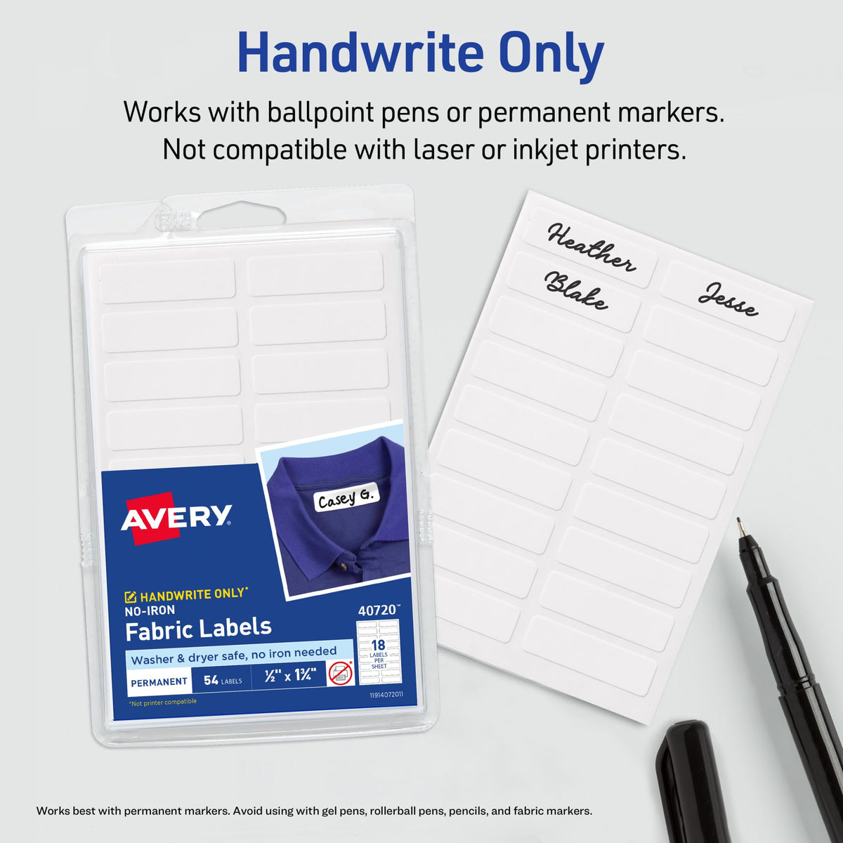 AVERY No Iron Clothing Labels, Washer & Dryer Safe, Writable Fabric Labels, 54 Labels, 1 Pack (40720), White, 1/2"x1-3/4" 🍁 All In One Marketplace Canada