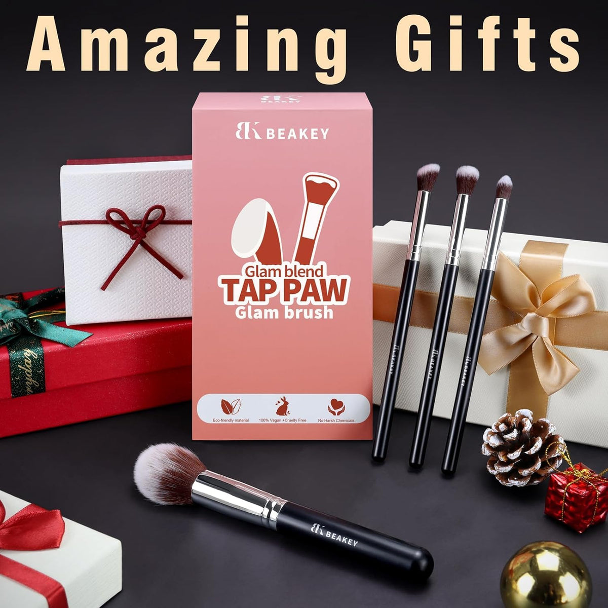 BEAKEY Makeup Brush Set Professional for Eye and Face, Foundation Blending, Eyeshadow, Concealer, Eye Shadow with 2 Blender Sponge, Paper Case 🍁 All In One Marketplace Canada