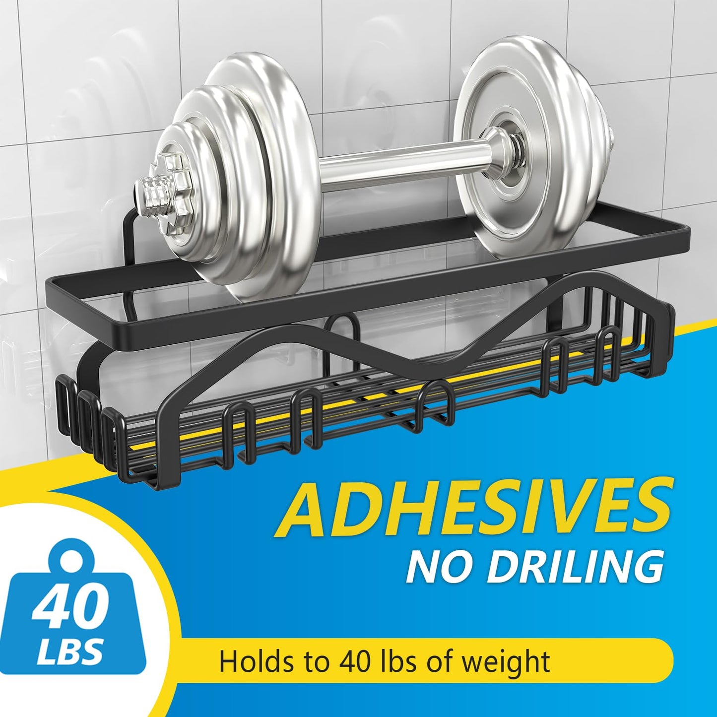 Coraje Adhesive Shower Caddy, 5-Pack Shower Shelves, Large Capacity Load Bearing 40 LBS Shower Organizer, No Drilling Shower Shelf, Rustproof Stainless Steel Bathroom Shower Storage, Black 🍁 All In One Marketplace Canada
