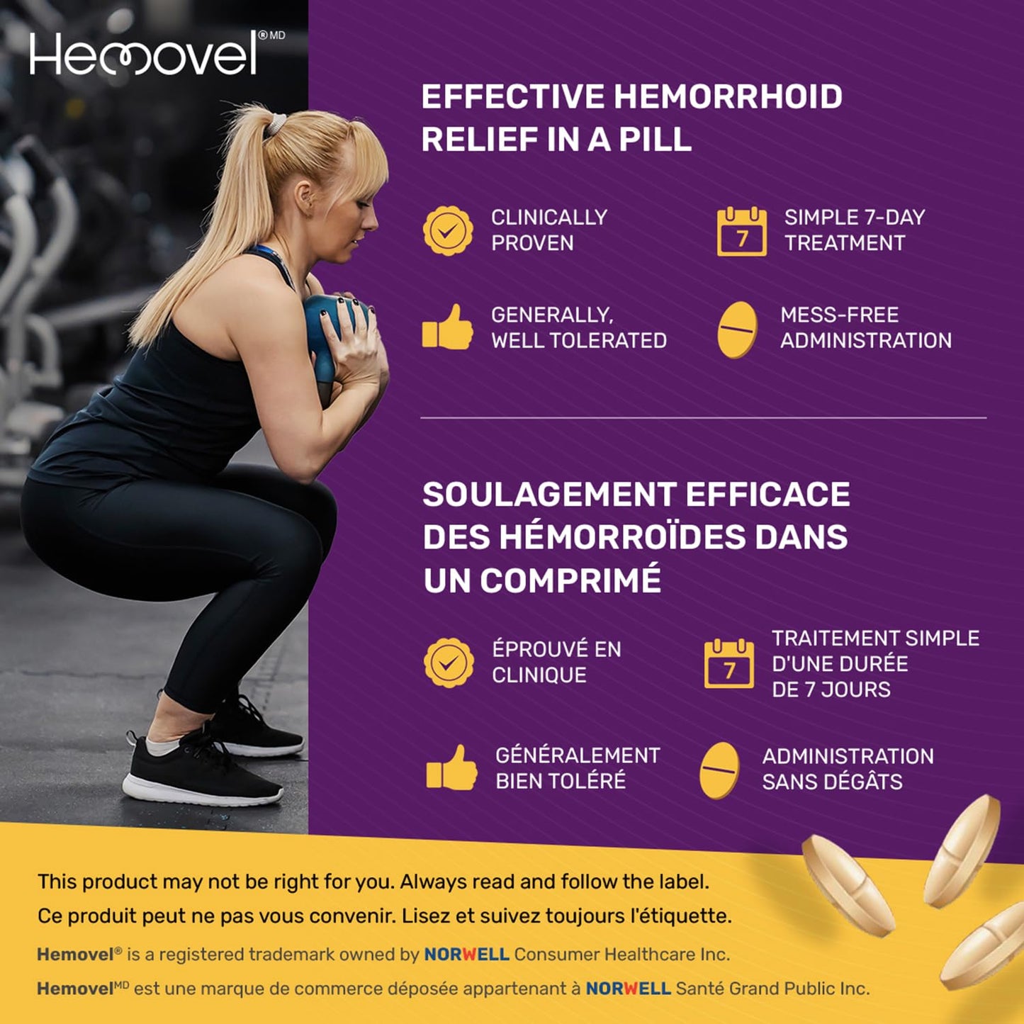 Hemovel Hemorrhoidal Oral Treatment - Clinically Proven, effective and convenient way to treat internal and external hemorrhoids and relieve pain, swelling and bleeding - 18 Tablets 🍁 All In One Marketplace Canada