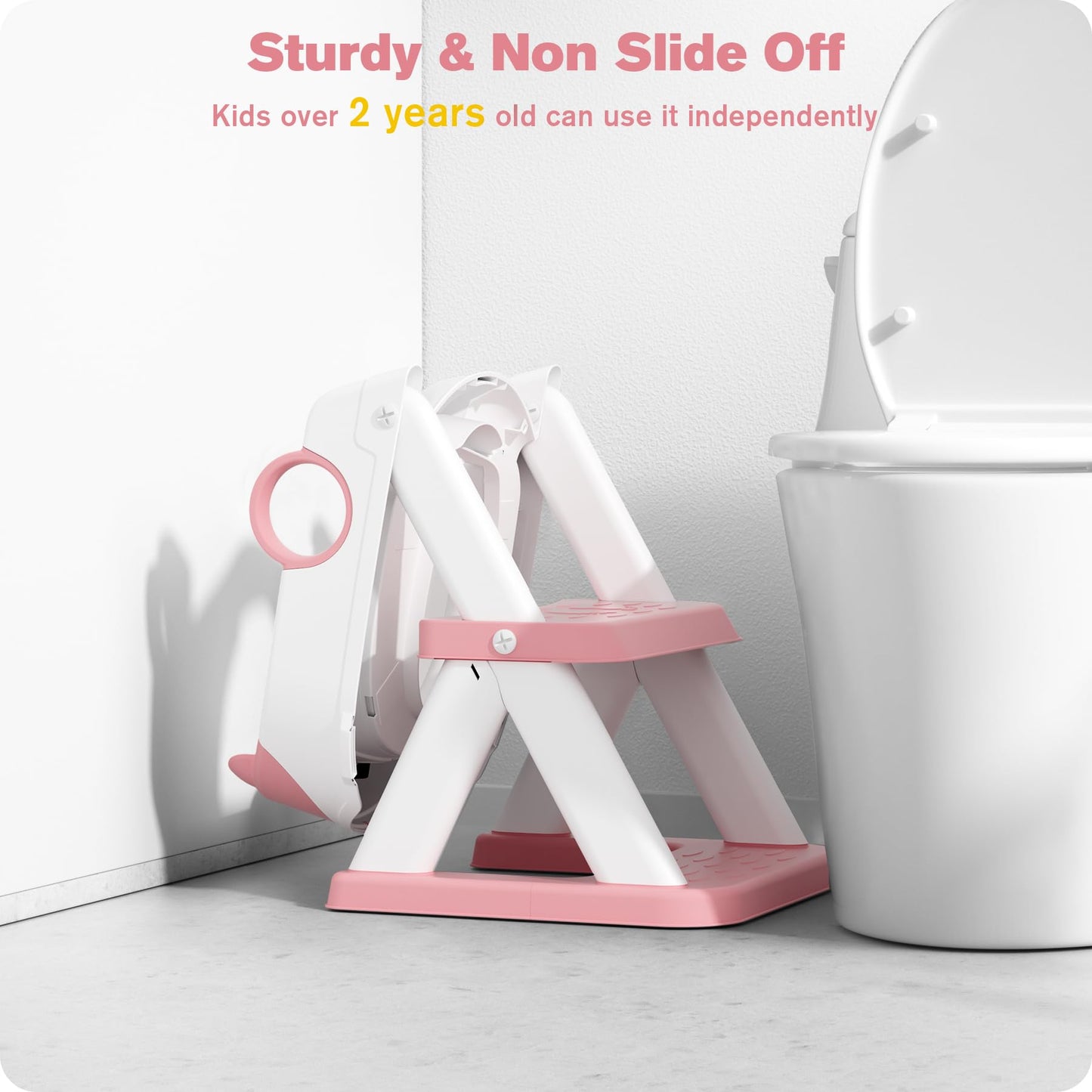Rabb 1st Potty Training Seat, Upgrade Toddler Toilet Seat for Kids Boys Girls, 2 in 1 Potty Training Toilet for Kids, Splash Guard Anti-Slip Pad Step Stool (Pink) 🍁 All In One Marketplace Canada