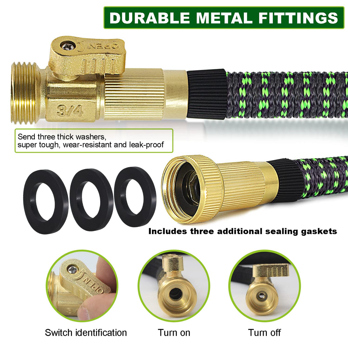 Expandable Garden Hose 100ft Flexible Water Hose, 10 Function Sprayer Nozzle, 3/4 Inch Solid Metal Fittings Lawn Yard Garden Outdoor Hose(Black and Green) 🍁 All In One Marketplace Canada