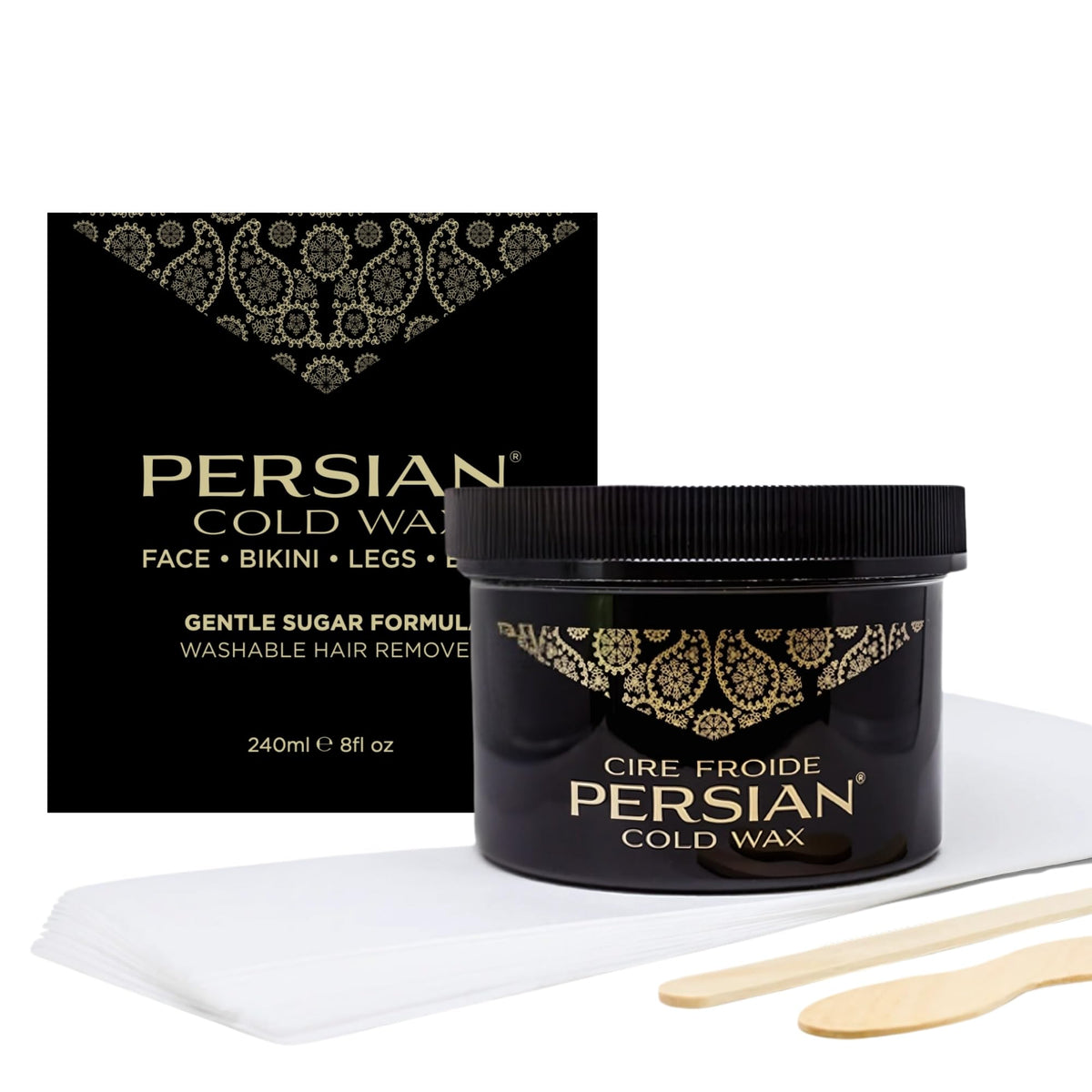 Persian Cold Wax Kit, Hair Removal Sugar Wax for Body Waxing Women & Men, 8 oz (240ml) wax, 20 strips, 2 spatulas. 🍁 All In One Marketplace Canada