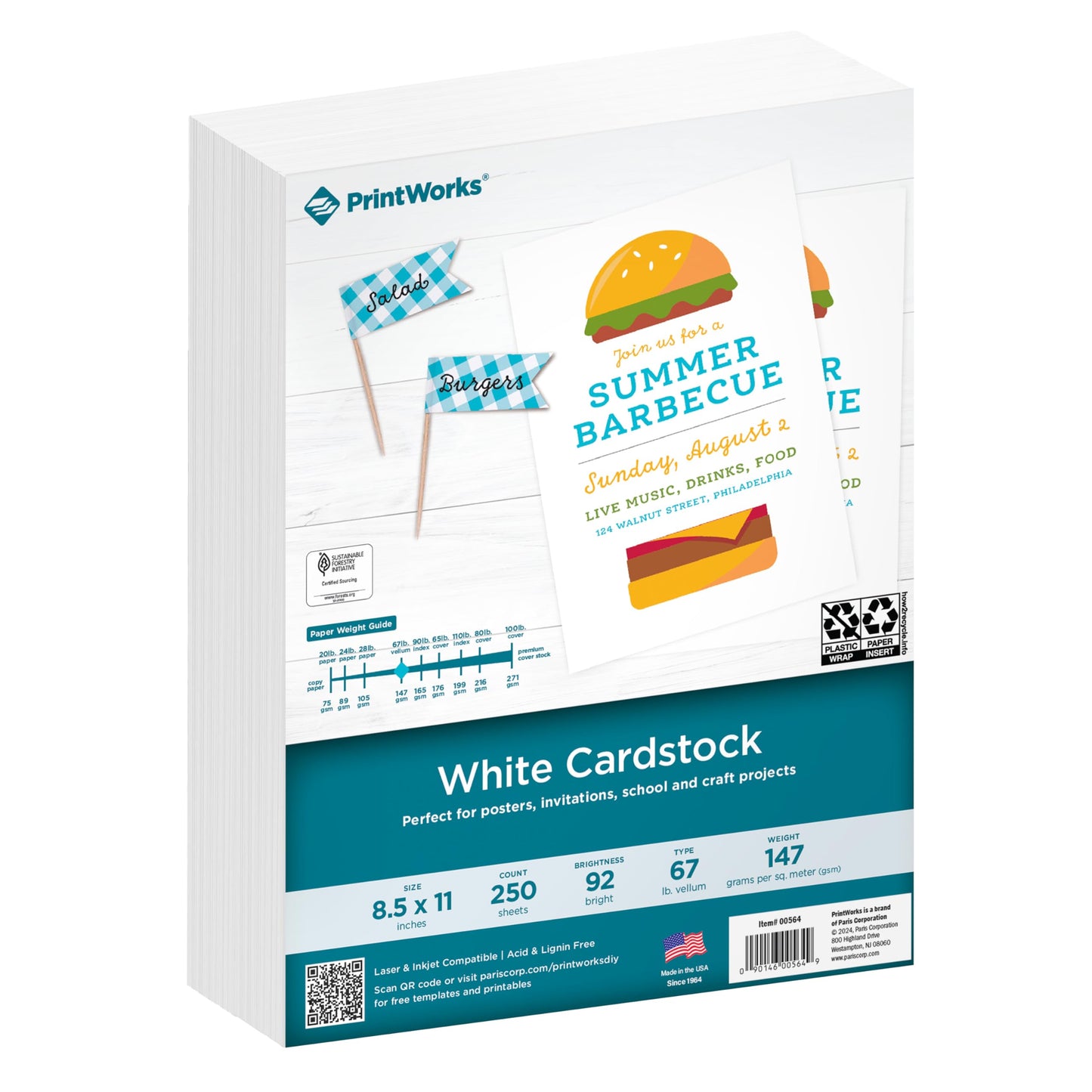 Printworks White Cardstock, Standard, 67 lb. Vellum, 92 Bright, 250 sheets, 8.5 x 11, For Office, Home & School Printing, Craft Projects (00564) 🍁 All In One Marketplace Canada