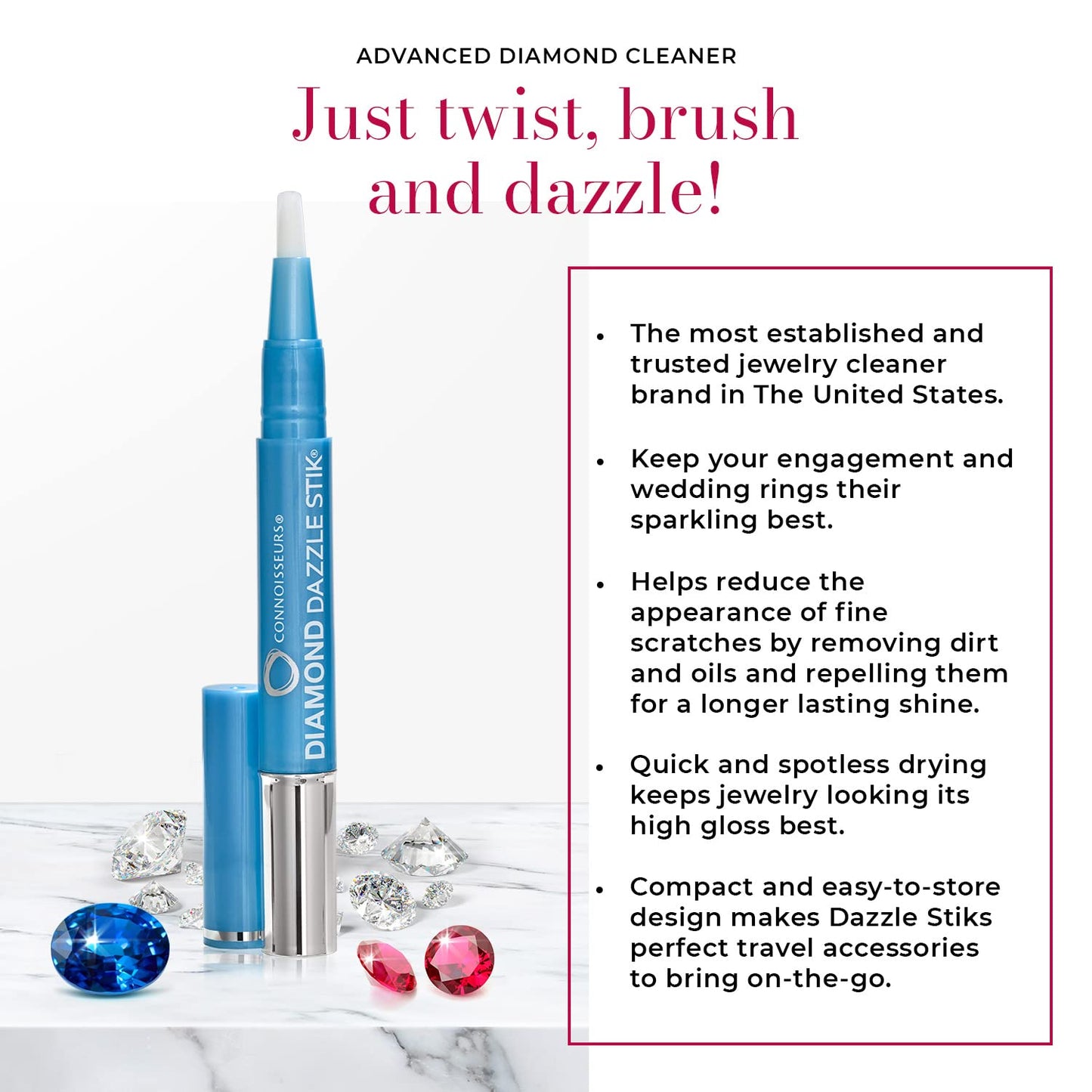 Connoisseurs 1050 Diamond Dazzle Stik – Portable Ring Cleaner Pen for Wedding Bands, Engagement Rings, Gemstones & Fine Jewelry – Safe & Easy At-Home Jewelry Cleaner (Single Pen) 🍁 All In One Marketplace Canada