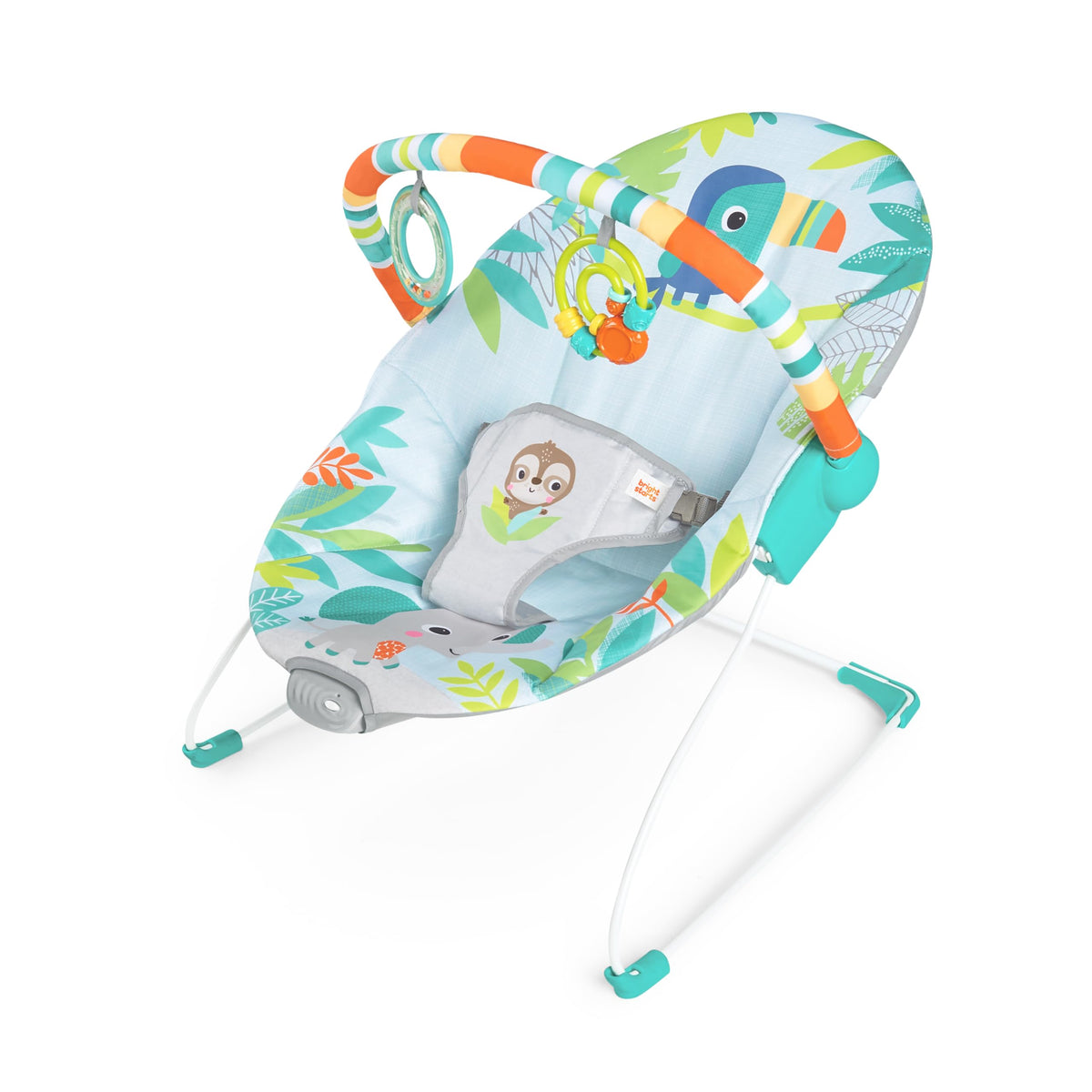 Bright Starts Rainforest Vibes 3-Point Harness Vibrating Baby Bouncer with -Toy bar 🍁 All In One Marketplace Canada