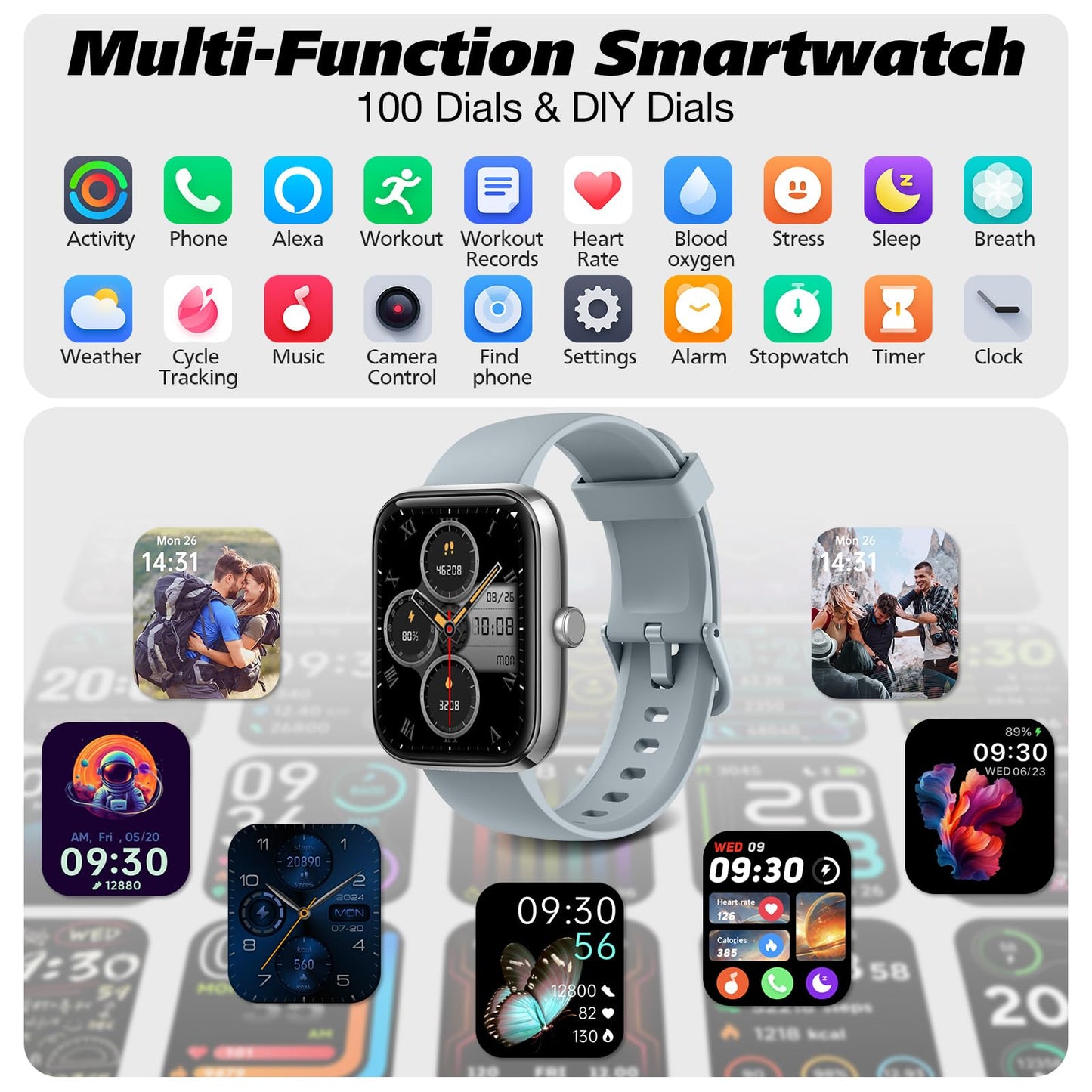 Smart Watch for Men Women with Bluetooth Call, Alexa Built-in, Heart Rate & Sleep Monitor, 1.83" DIY Dial Fitness Watch with 100+ Sport Modes, IP68 Waterproof, Compatible with Android iOS 🍁 All In One Marketplace Canada