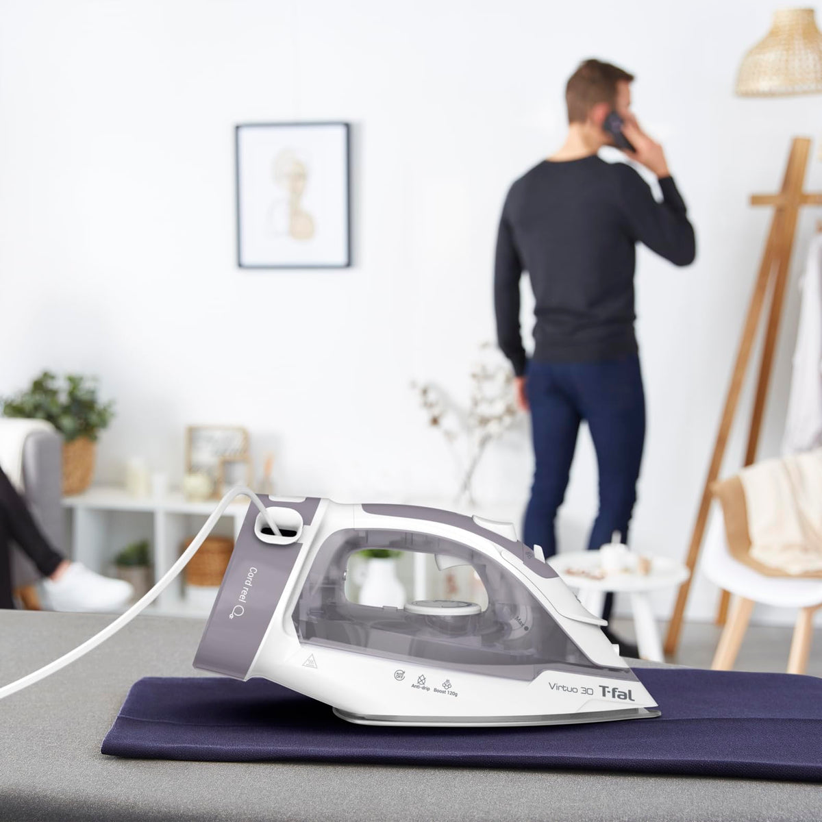 T-Fal Virtuo Steam Iron for Clothes with Retractable Cord, Portable Iron and Steamer for Clothes, Ceramic Nonstick Soleplate, 1500 Watts, Anti-Drip, Auto-Off, Scratch Resistant, Grey 🍁 All In One Marketplace Canada