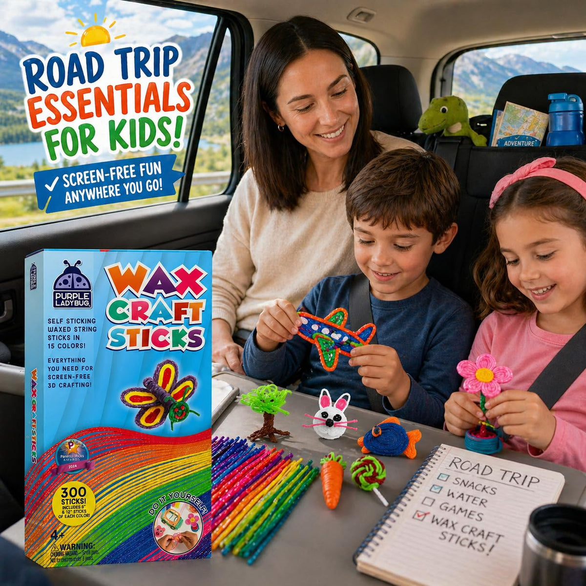 Purple Ladybug 300 Bendable Wax Craft Stix - Fun Roadtrip and Travel Activities, Arts & Crafts for Kids 6-8, Boys & Girls Gifts 4-12 Years Old, Birthday Party Favors for Kids, Loot Bag Fillers 🍁 All In One Marketplace Canada