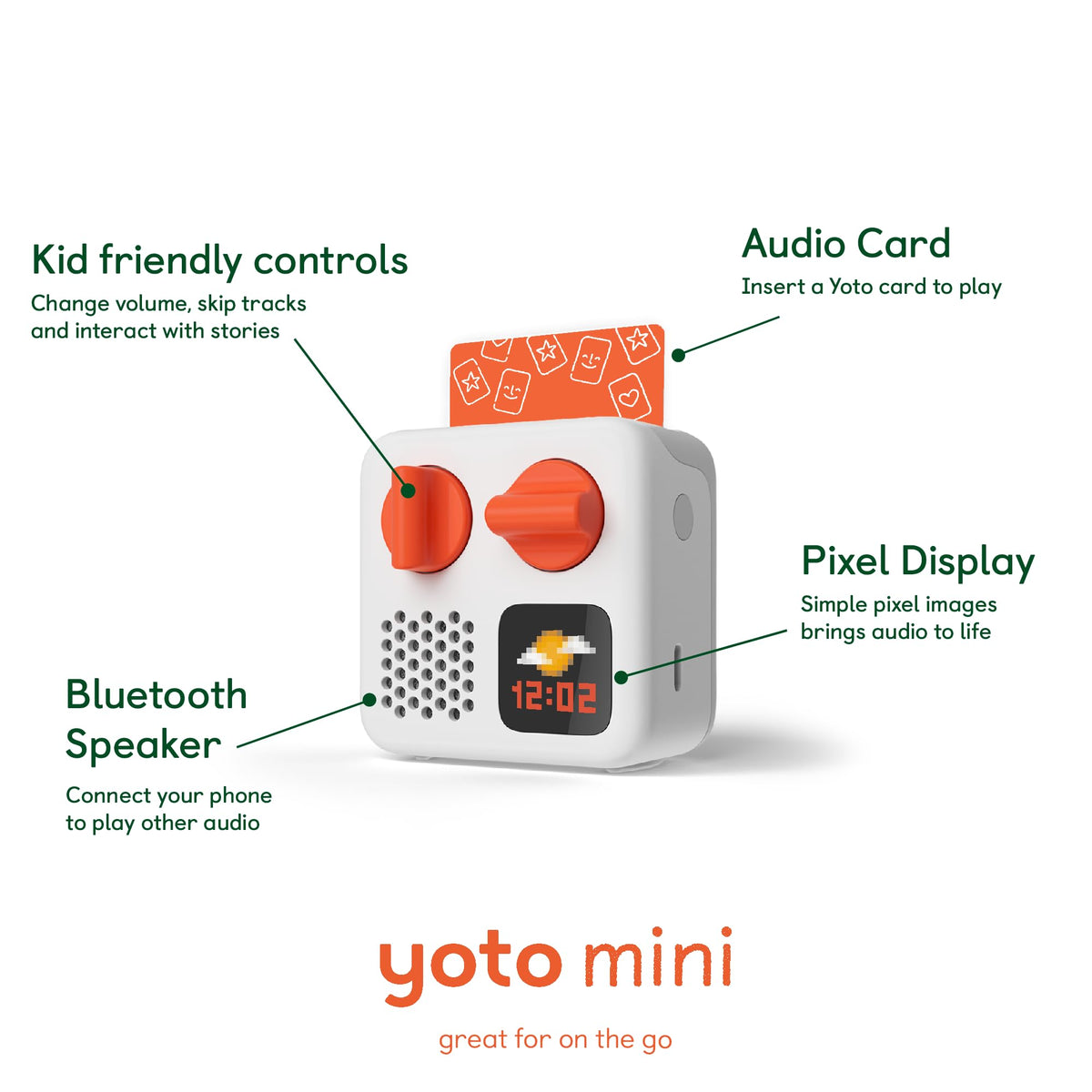 Yoto Mini (2024 Edition) + Make Your Own Card – Kids Screen-Free Bluetooth Audio Player, All-in-1 Travel Device Plays Stories Music Podcast Radio Ok-to-Wake Clock, Use as Speaker or with Headphones 🍁 All In One Marketplace Canada