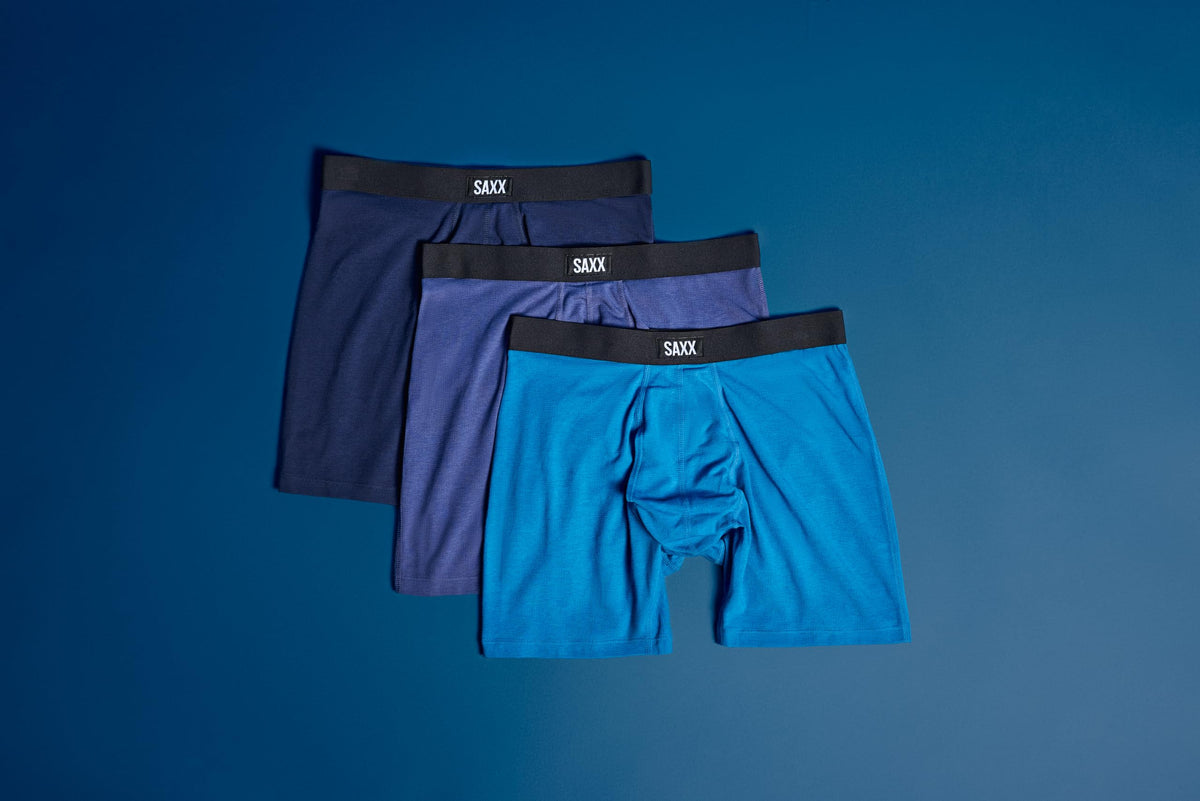SAXX Underwear Co. Men's Core Cotton Boxer Brief Fly 3-Pack, Lake Blue/Deep Cobalt/Navy, Large 🍁 All In One Marketplace Canada