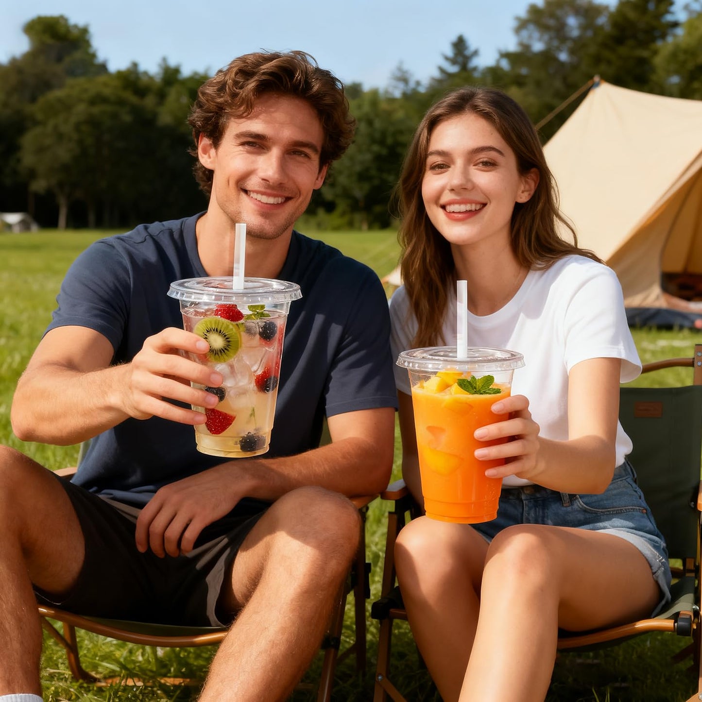 Sipthene 16 oz Clear Plastic Cups with Lids and Straws, 50 Set Disposable Coffee Cups for Iced Coffee, Cold Beverages, Smoothies and to-Go Drinks 🍁 All In One Marketplace Canada