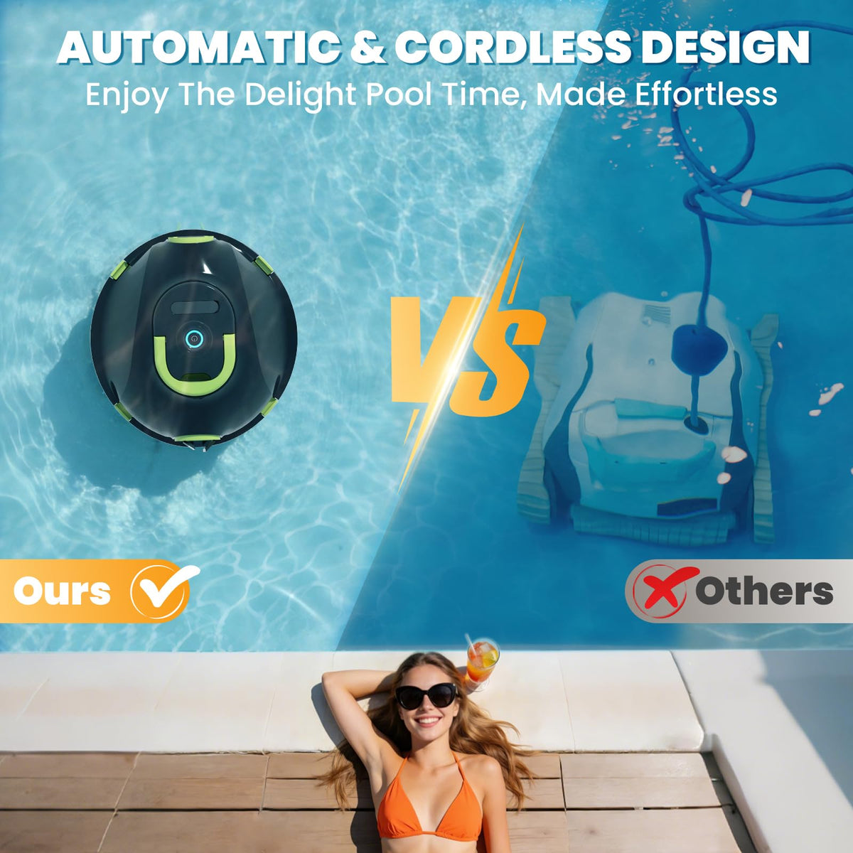 Robotic Pool Cleaner, Cordless Pool Vacuum for Above Ground & Inground Flat Pools with Dual Motors, 150 Min Runtime, Auto-Parking, Powerful Pool Vacuum Robot for Up to 1300 Sq.Ft (Moss) 🍁 All In One Marketplace Canada