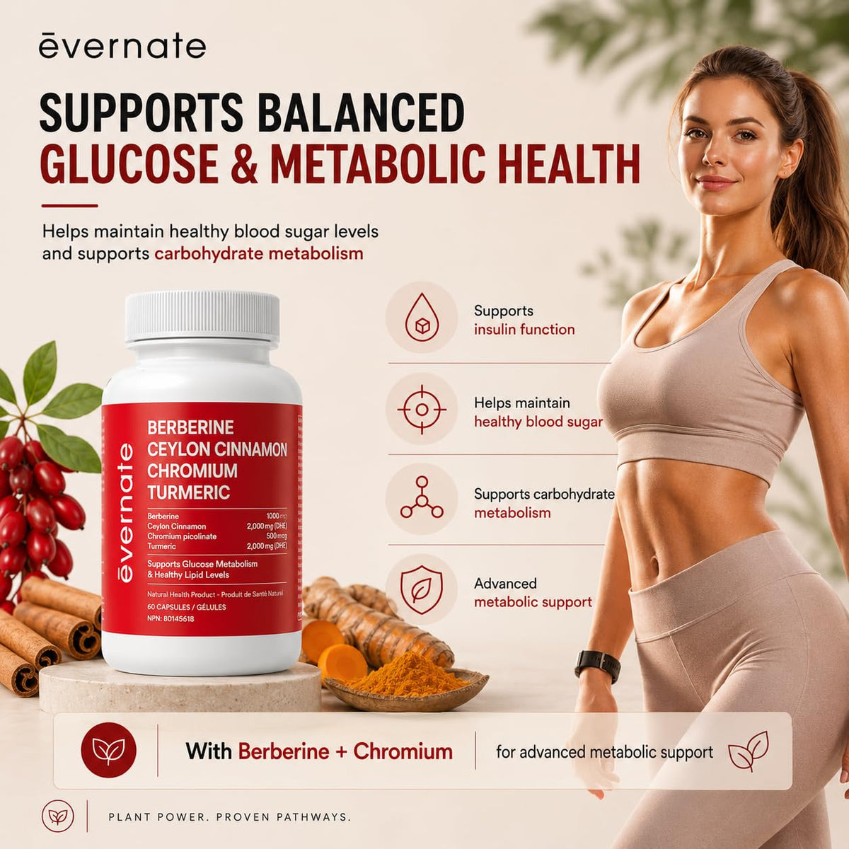 ALL-IN-ONE Berberine 1000 mg with Ceylon Cinnamon 2000 mg, Chromium Picolinate 500 mcg & Turmeric 2000 mg (Per Serving: 2 Capsules) – Blood Sugar, Glucose & Metabolic Support – Cholesterol & Cardiovascular Health – Made in Canada
