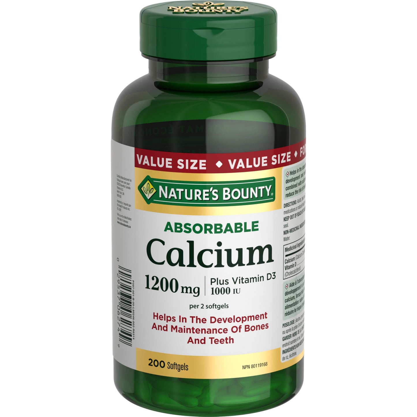 NATURE'S BOUNTY Calcium Plus Vitamin D3, Absorbable, 1200 mg, Helps Bones & Teeth, Softgels, 535 g 🍁 All In One Marketplace Canada
