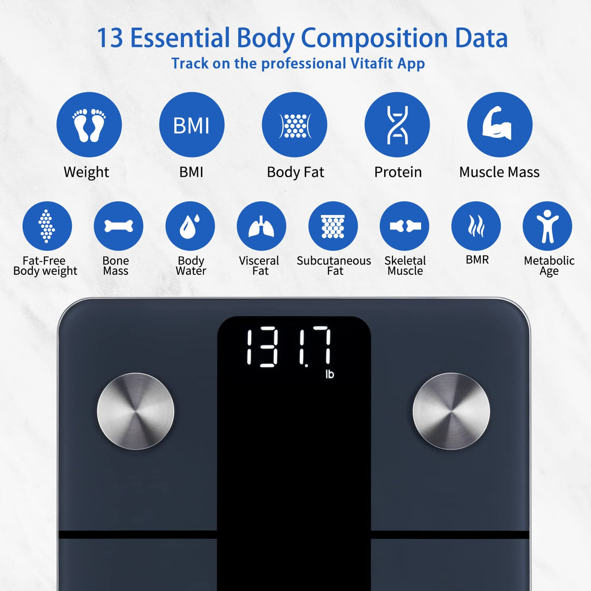 Vitafit Smart Weight Scale, High Accuracy 0.1lb by Our Professional Factory Since 2001, Scale Body Weight App Sync 13 Body Composition with BMI, Body Fat and Muscle, 400lb, LED, Black 🍁 All In One Marketplace Canada