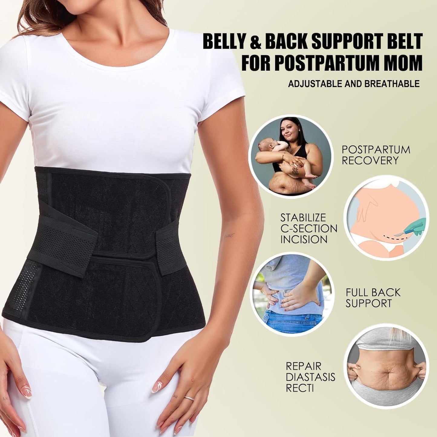 Postpartum Belly Wrap Waist Cincher – C Section Recovery Belt, Post Partum Women Belly Belt, Abdominal Binder After Pregnancy Postpartum Belly Band After Birth Brace (Black, S/M) 🍁 All In One Marketplace Canada