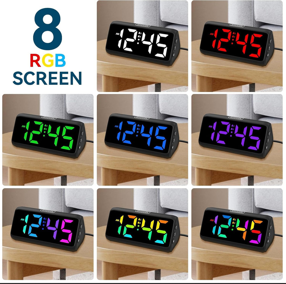 Netzu Digital Alarm Clock, RGB Loud Alarm Clocks for Bedrooms Heavy Sleepers Seniors Kids, Plug in Digital Clock with 5 Dimmers, 2 Alarms, 4 Volumes and Snooze (Black) 🍁 All In One Marketplace Canada