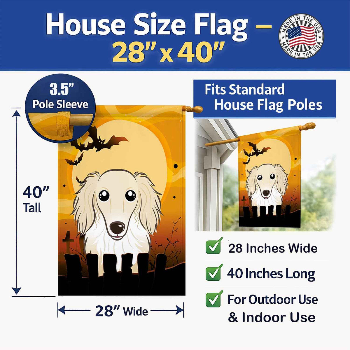Caroline's Treasures BB1770CHF Halloween Longhair Creme Dachshund Canvas House Size Flag, Multicolor, Large