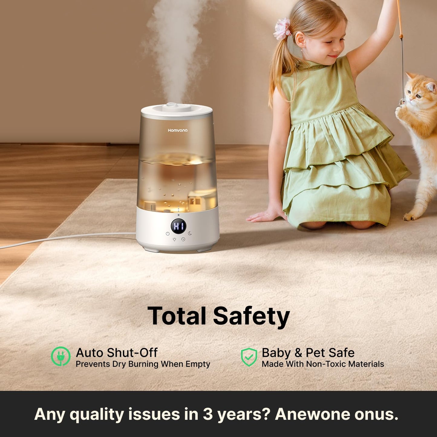 Homvana Humidifiers for Bedroom Home, 3.6 L Cool Mist Top-Fill 34H Super Long Time, Quiet 16dB, Baby Humidifier, Oil Diffuser Large, Plants, Nursery, Office BPA FREE, 7 Color Light (Grey) 🍁 All In One Marketplace Canada