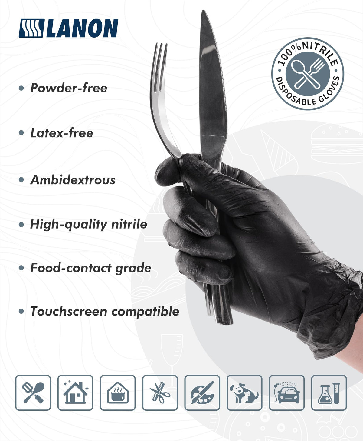 LANON Food Safe Disposable Black Nitrile Gloves, Latex-Free, Powder-Free, Silicone-Free, Textured Fingertips, Cooking, Large 🍁 All In One Marketplace Canada