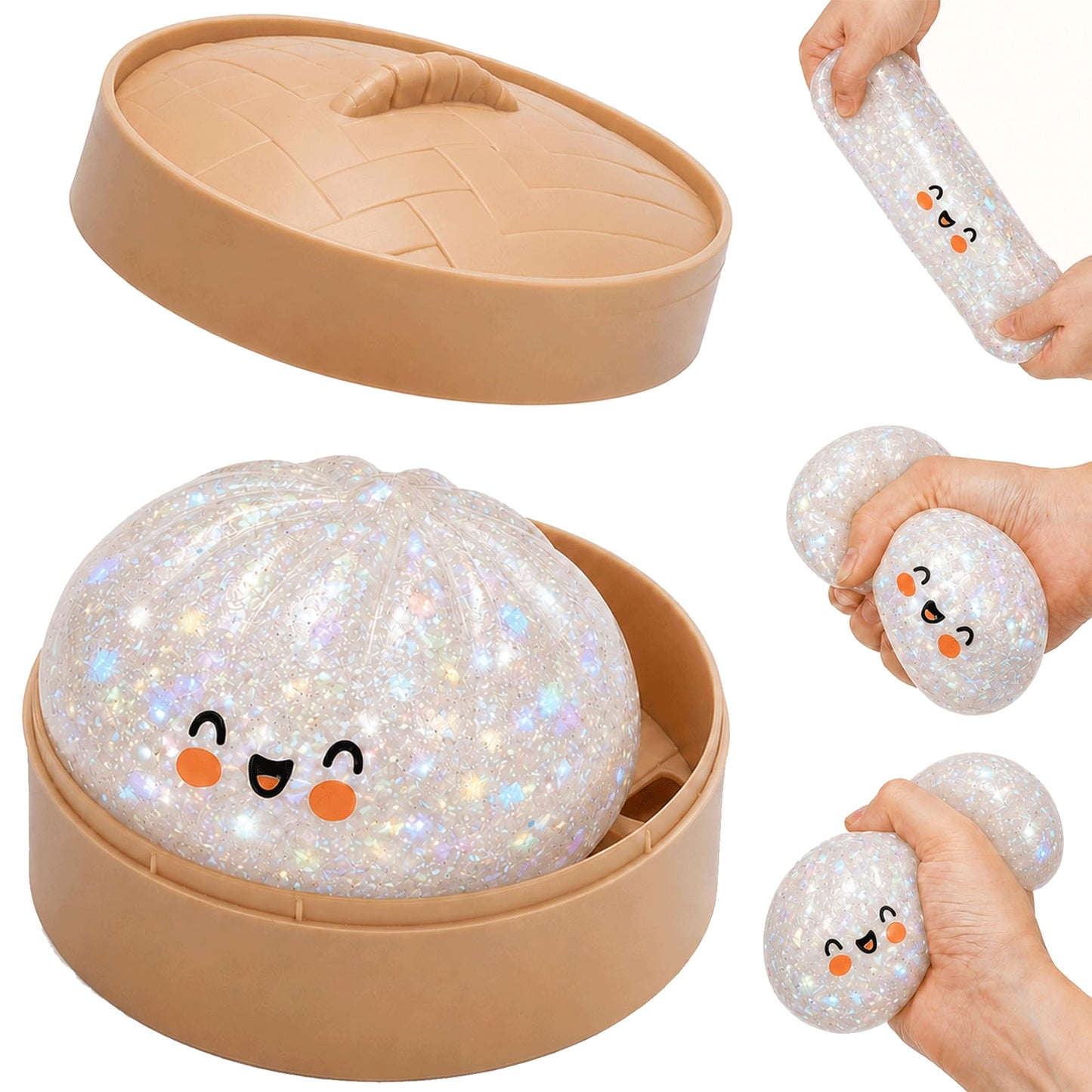 Glitter Dumpling Squishy, Colorful Mystery Dumpling Squishy Surprise Stress Relief, Cute Soft Squeeze Decompression Dough with Steamer (1pcs-White) 🍁 All In One Marketplace Canada