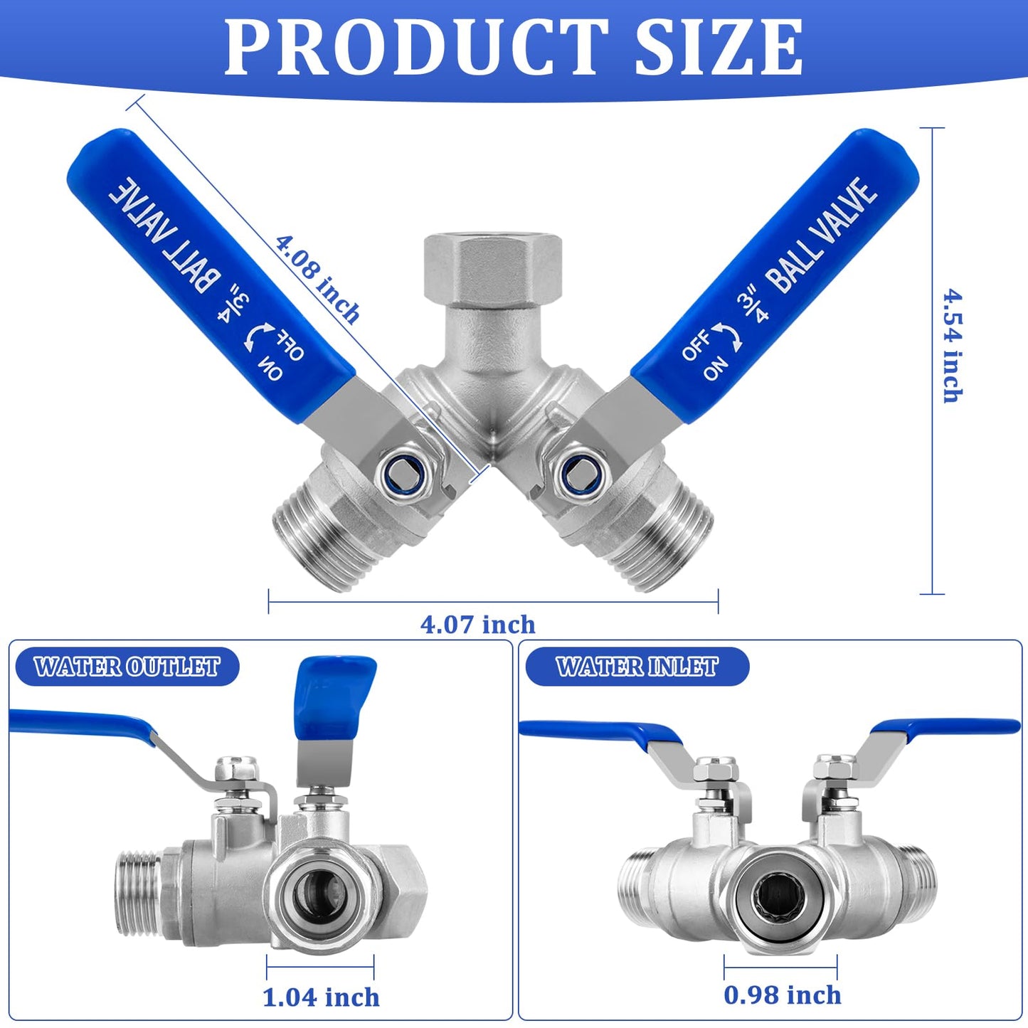 Garden Hose Splitter 2 Way, 304 Stainless Steel Heavy Duty Water Hose Splitter with Long Handle, 3/4" GHT Thread Y Valve Water Garden Hose Tap Adapter, Full Flow Water Splitter Connector 🍁 All In One Marketplace Canada