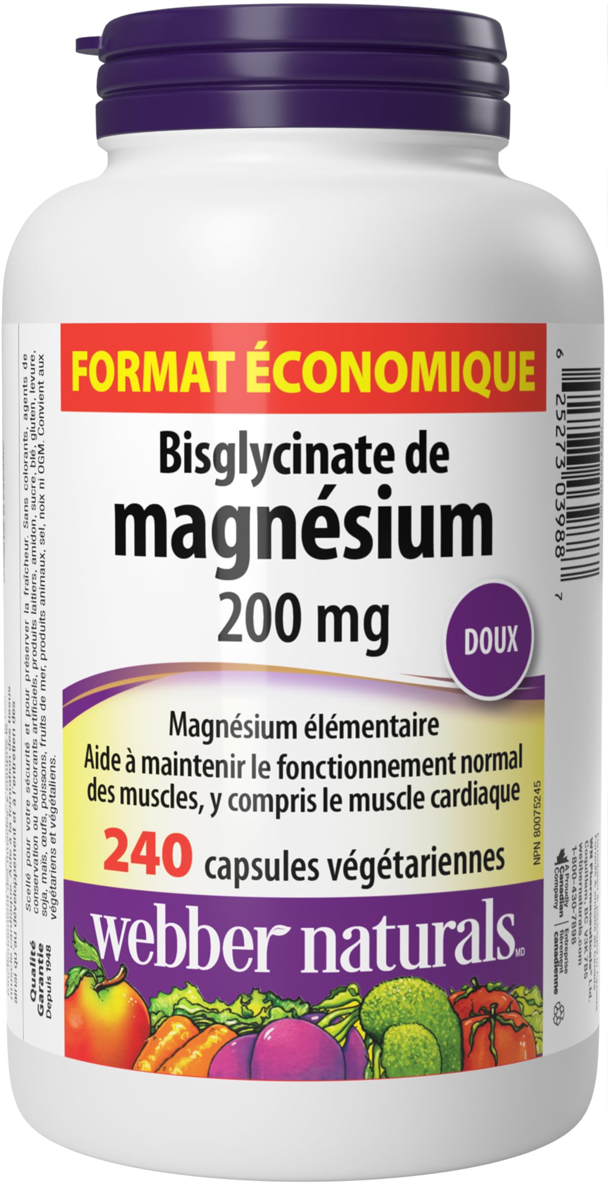 Webber Naturals Magnesium Bisglycinate 200 mg, 240 Capsules, Supports Bone and Muscle Functions, Vegan 🍁 All In One Marketplace Canada