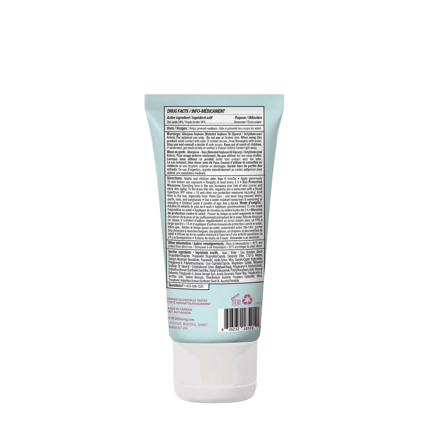 ATTITUDE Baby Mineral Sunscreen SPF 50, Broad Spectrum Zinc Oxide, EWG Verified, Mineral-Based, Non-Nano, Lightweight Cream for Face & Body, Gentle Formula, Unscented, 80 grams 🍁 All In One Marketplace Canada
