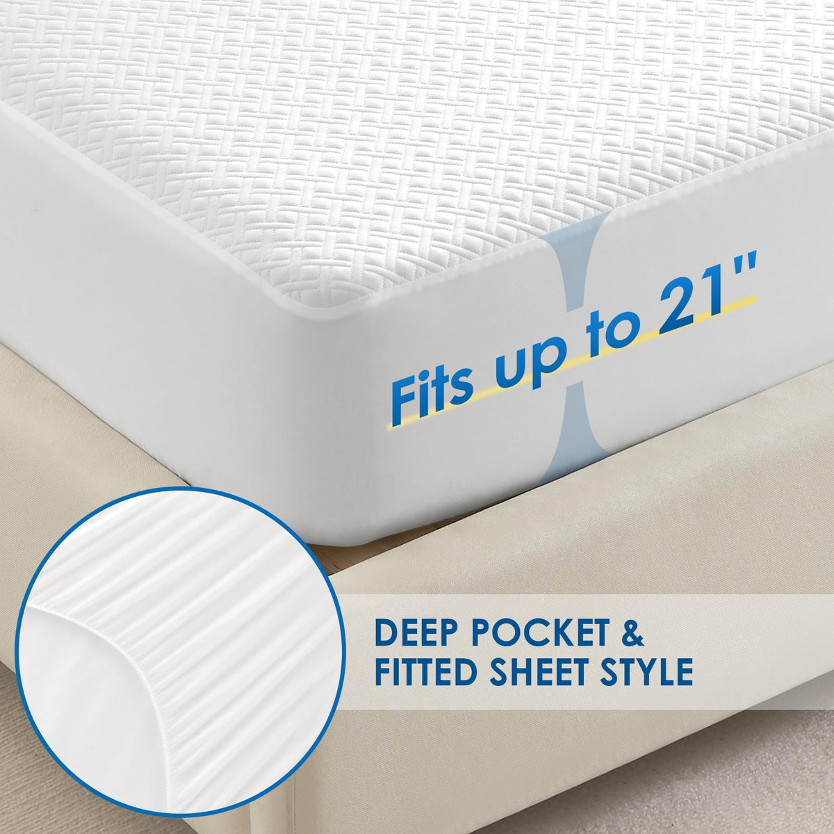 Cozymaker Queen Size Mattress Protector, 100% Waterproof Mattress Cover Fitted 8"-21" Deep Pocket, Cooling Viscose Made from Bamboo and Soft Breathable Cover Mattress Queen Noiseless Washable 🍁 All In One Marketplace Canada