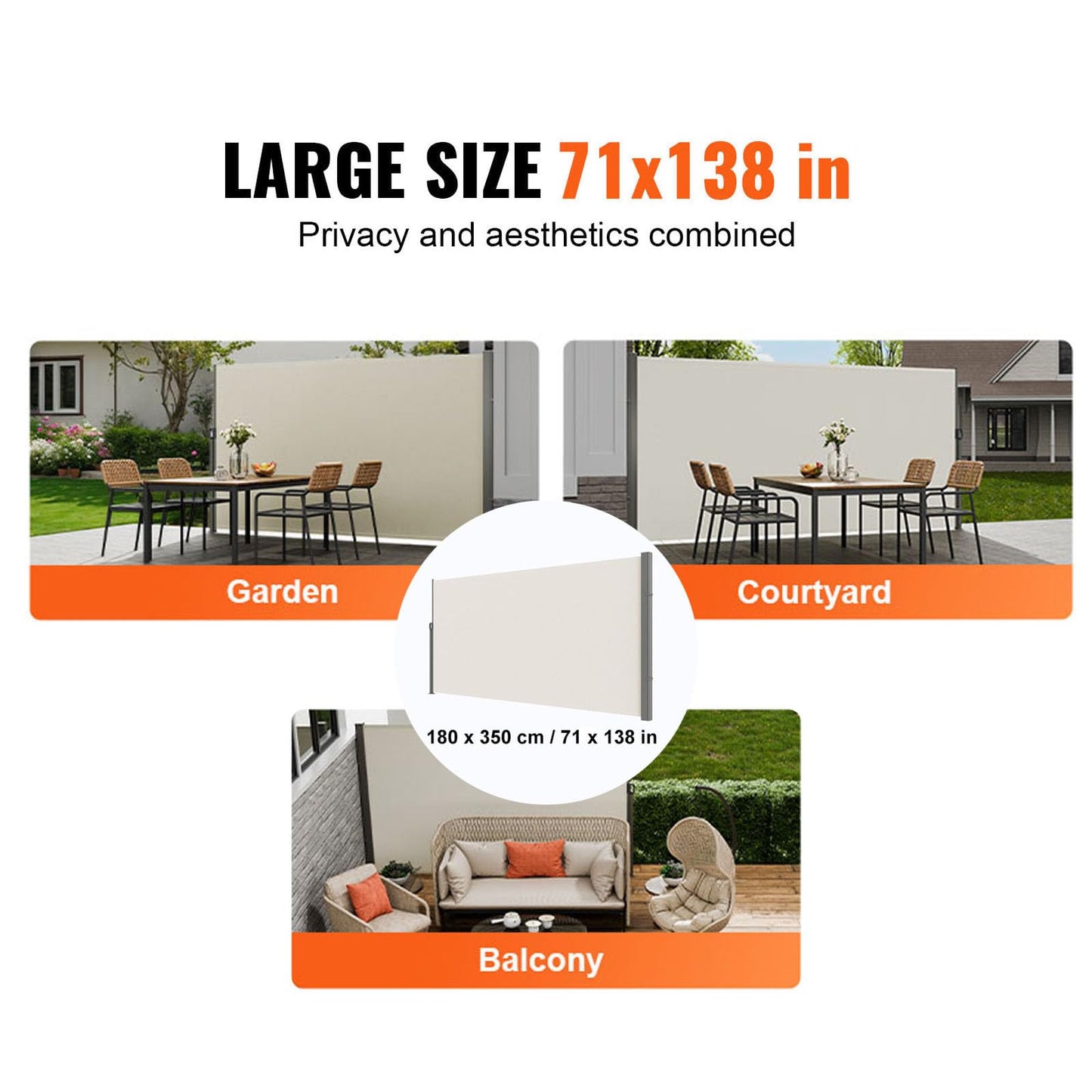 VEVOR Retractable Side Awning, 71''x 138'' Outdoor Privacy Screen, 180g Polyester Water-Proof Retractable Patio Screen, UV 30+ Room Divider Wind Screen for Patio, Backyard, Balcony, Beige 🍁 All In One Marketplace Canada