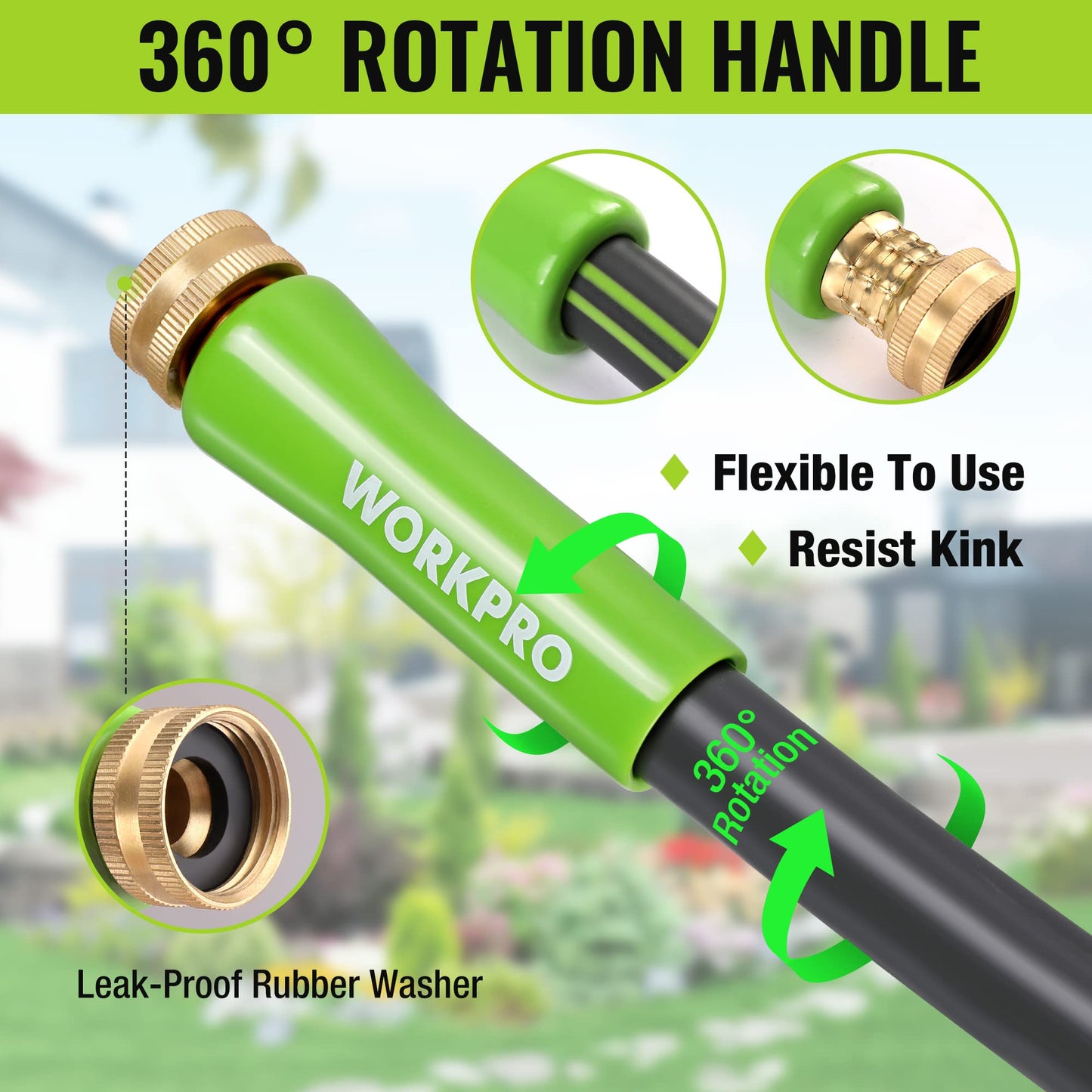 WORKPRO Garden Hose 5/8 in x 10 FT, Heavy Duty, Flexible, Lightweight Water Hose with 360° Rotation Handle, 3/4" GHT Solid Brass Fittings, for Outdoor, Lawn, Garden & Yard, Car Wash 🍁 All In One Marketplace Canada