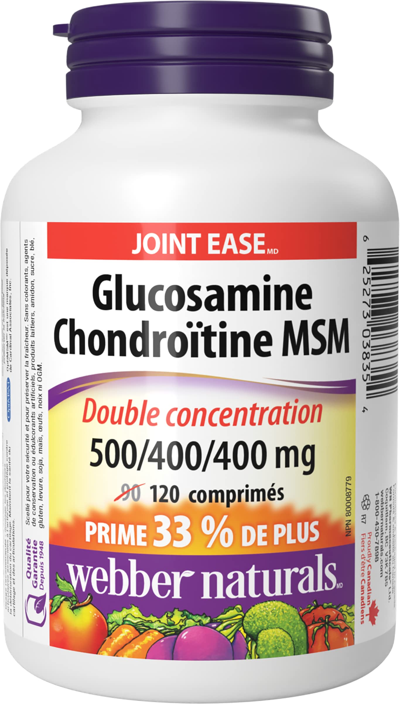 Webber Naturals Glucosamine Chondroitin MSM, Double Strength, 120 Tablets, Helps Relieve Joint Pain Associated with Osteoarthritis 🍁 All In One Marketplace Canada